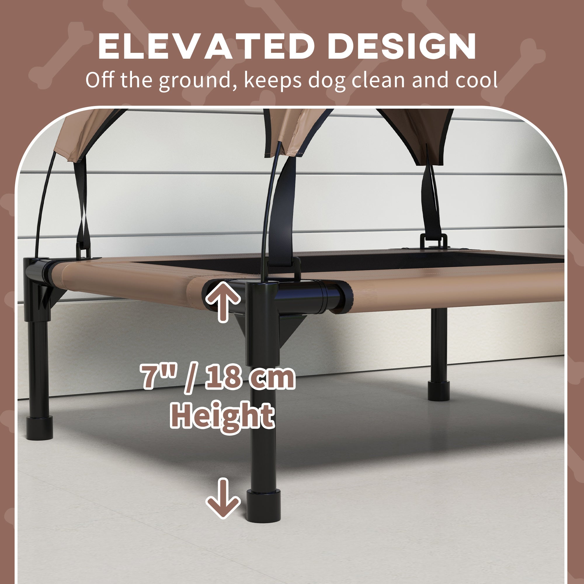 PawHut Elevated Dog Bed with Canopy, Cooling Dog Cot Bed for Camping, Portable Raised Pet Cot with Washable Breathable Mesh, for Indoor Outdoor, S & M Dogs, 30" x 24" x 27", Coffee