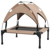 PawHut Elevated Dog Bed with Canopy, Cooling Dog Cot Bed for Camping, Portable Raised Pet Cot with Washable Breathable Mesh, for Indoor Outdoor, S & M Dogs, 30" x 24" x 27", Coffee
