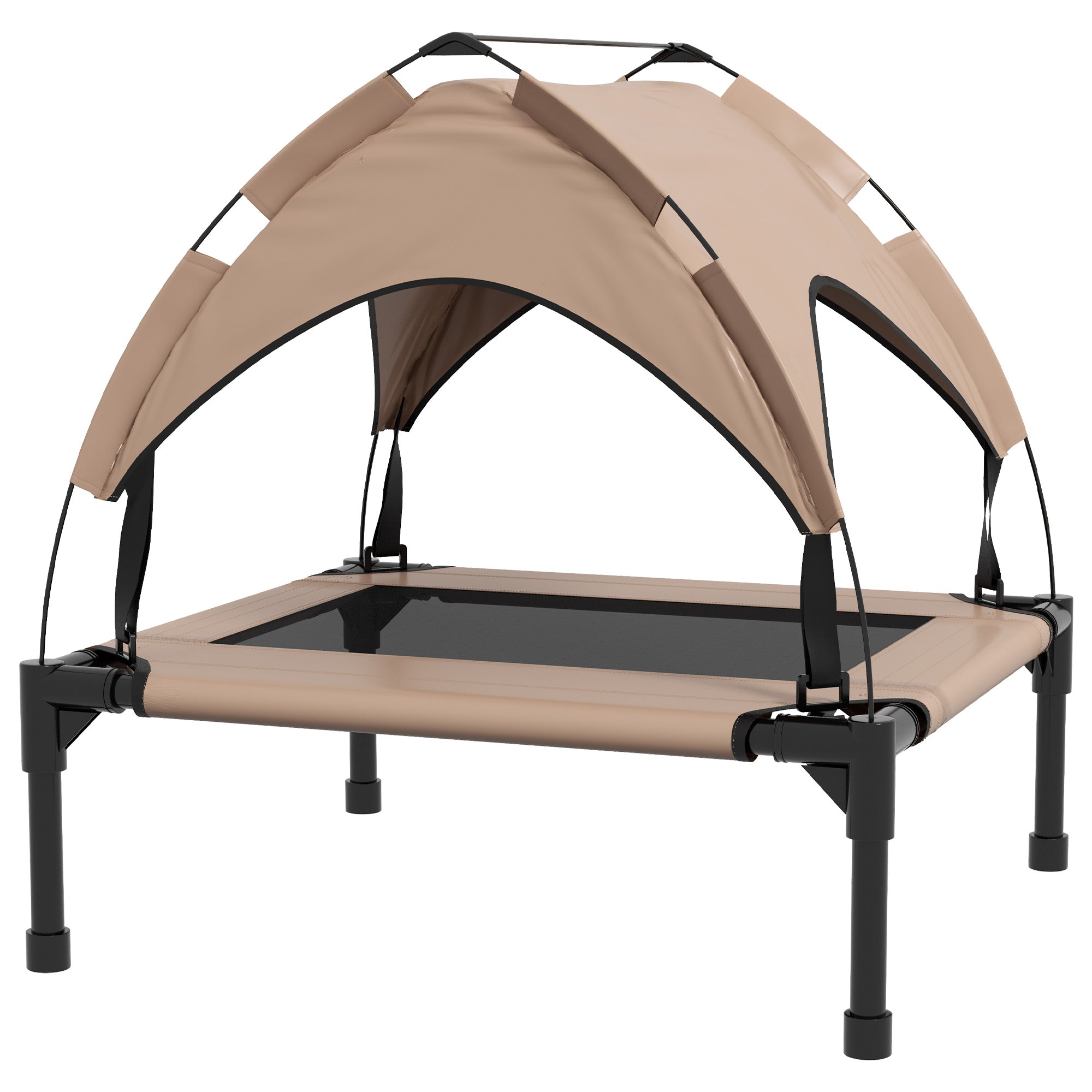 PawHut Elevated Dog Bed with Canopy, Cooling Dog Cot Bed for Camping, Portable Raised Pet Cot with Washable Breathable Mesh, for Indoor Outdoor, S & M Dogs, 30" x 24" x 27", Coffee