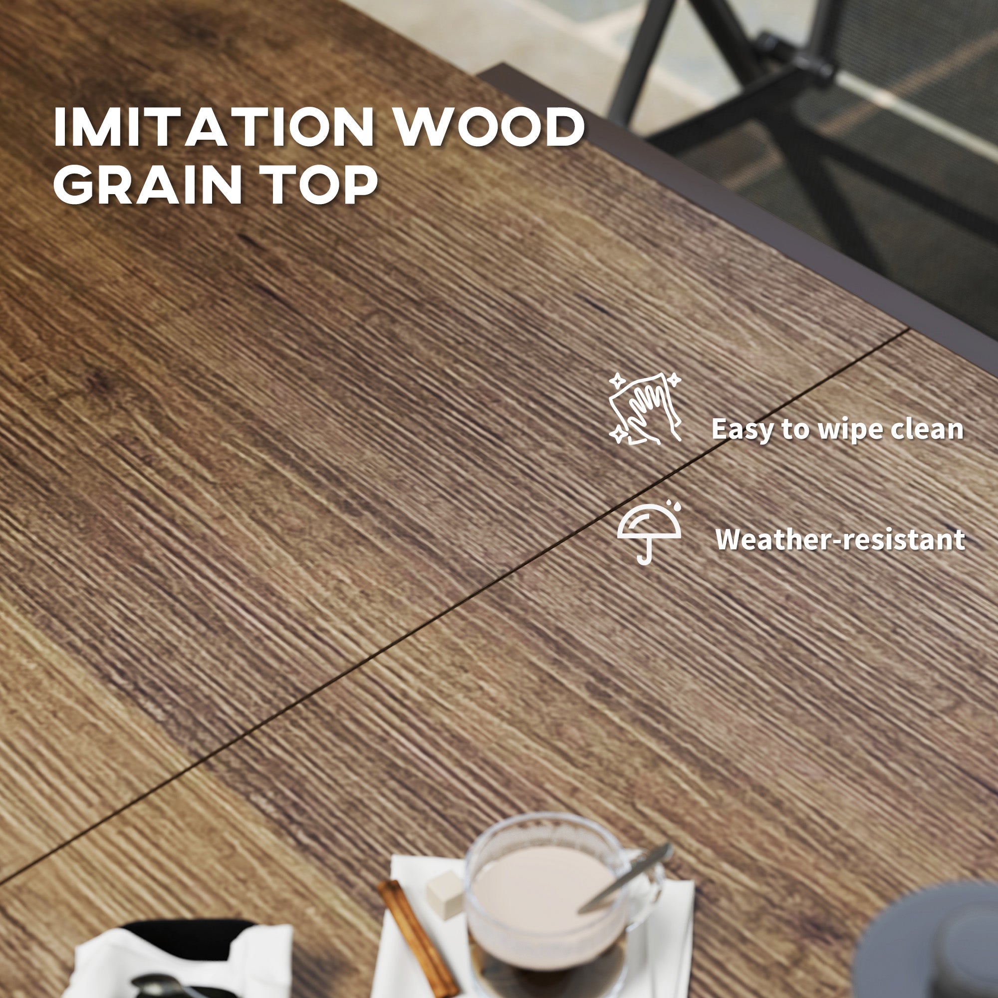 Outsunny Extendable Patio Dining Table, 63"-94.5" Adjustable Outdoor Dining Table for 6-8 Person, Rectangular Table with Aluminium Edging, Steel Frame, for Porch, Deck, Garden