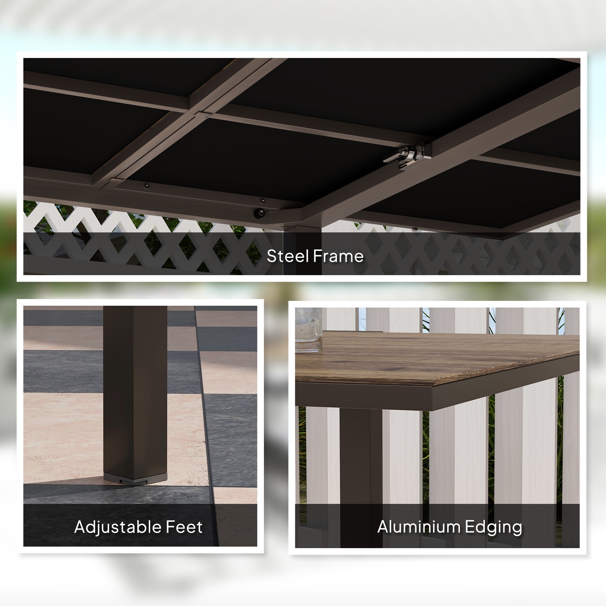 Outsunny Extendable Patio Dining Table, 63"-94.5" Adjustable Outdoor Dining Table for 6-8 Person, Rectangular Table with Aluminium Edging, Steel Frame, for Porch, Deck, Garden