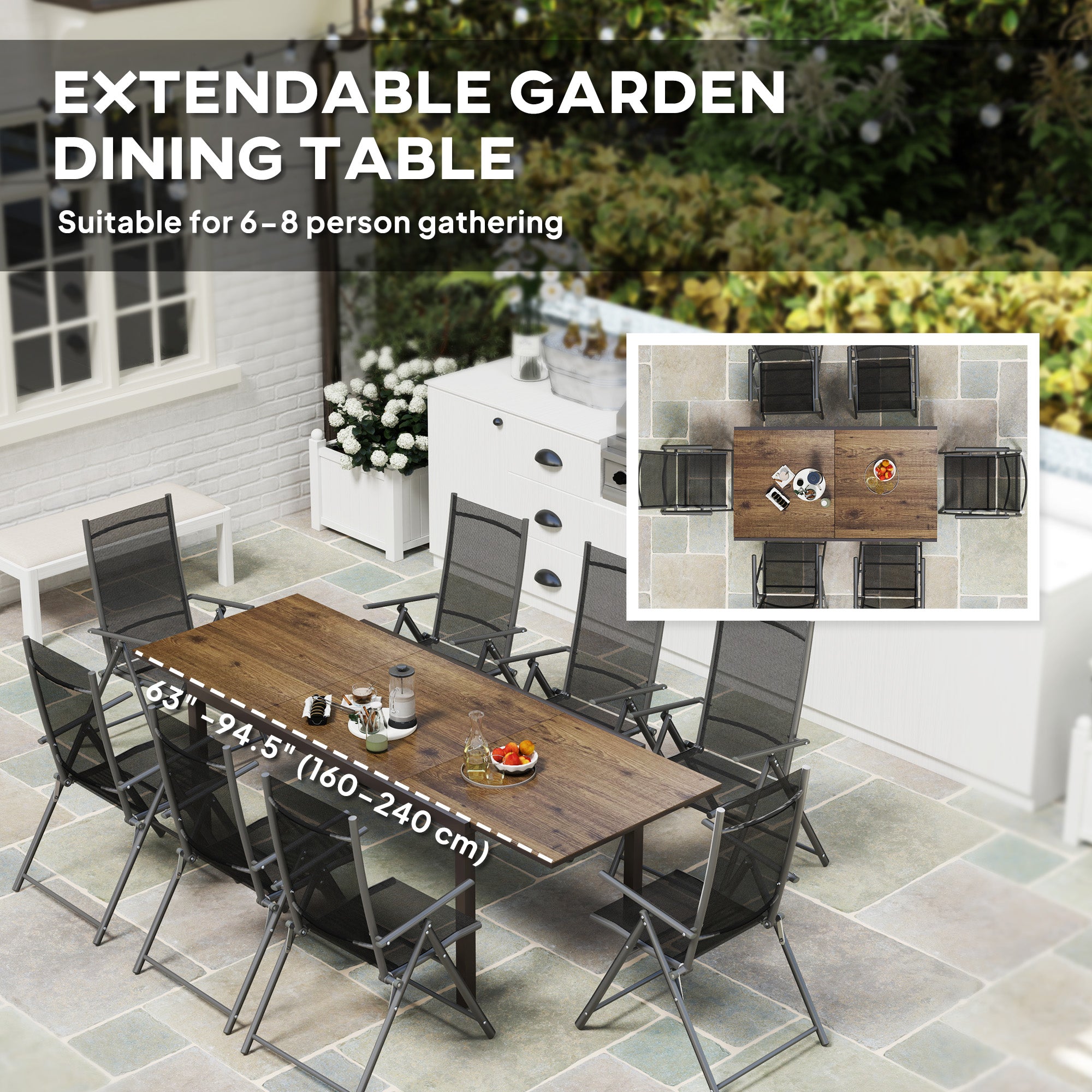Outsunny Extendable Patio Dining Table, 63