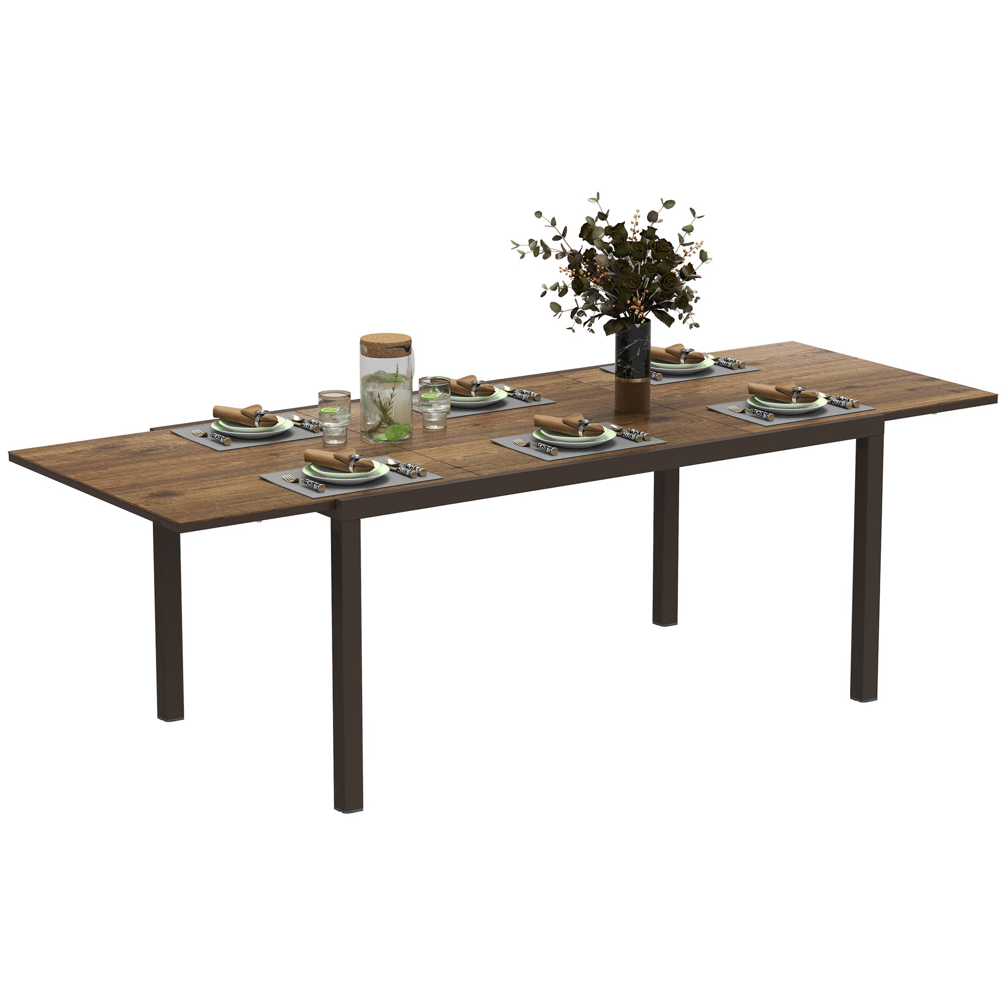 Outsunny Extendable Patio Dining Table, 63"-94.5" Adjustable Outdoor Dining Table for 6-8 Person, Rectangular Table with Aluminium Edging, Steel Frame, for Porch, Deck, Garden