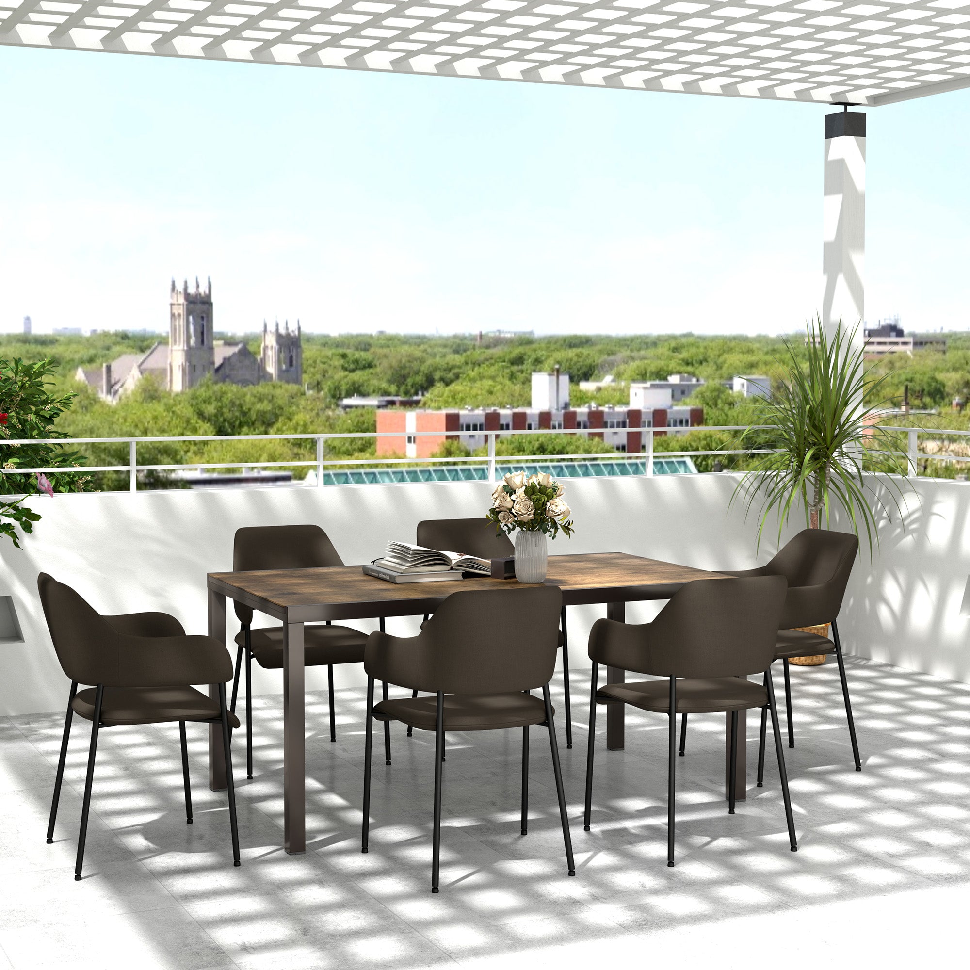 Outsunny Extendable Patio Dining Table, 63"-94.5" Adjustable Outdoor Dining Table for 6-8 Person, Rectangular Table with Aluminium Edging, Steel Frame, for Porch, Deck, Garden