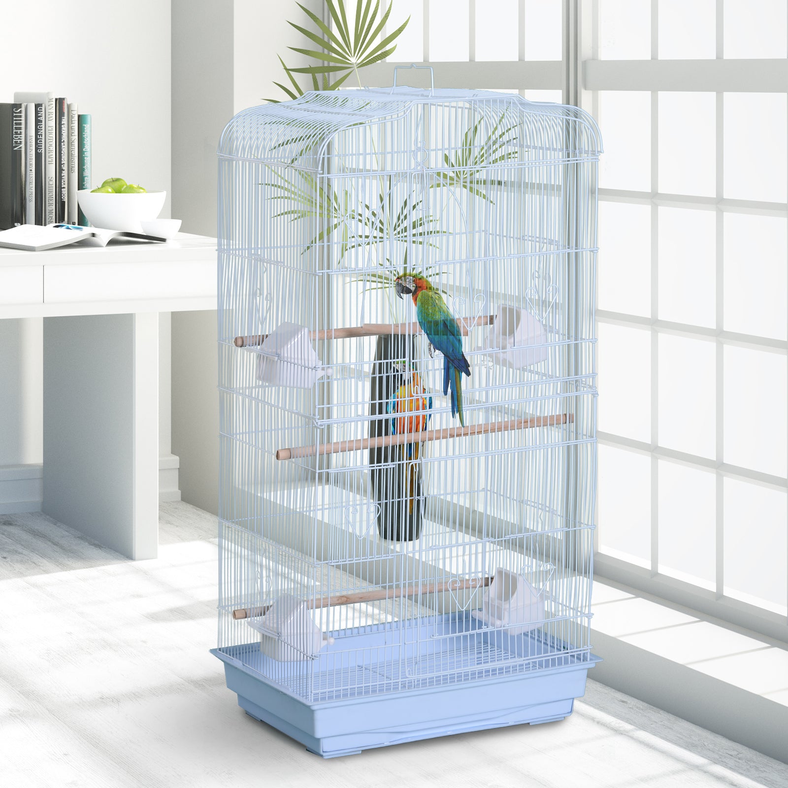 PawHut 36" Bird Cage Macaw Play House Cockatoo Parrot Finch Flight Cage 2 Doors Perch 4 Feeder Pet Supplies White