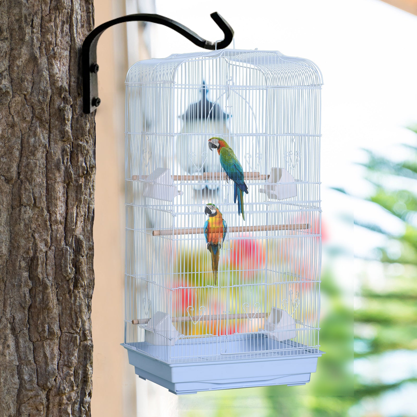 PawHut 36" Bird Cage Macaw Play House Cockatoo Parrot Finch Flight Cage 2 Doors Perch 4 Feeder Pet Supplies White