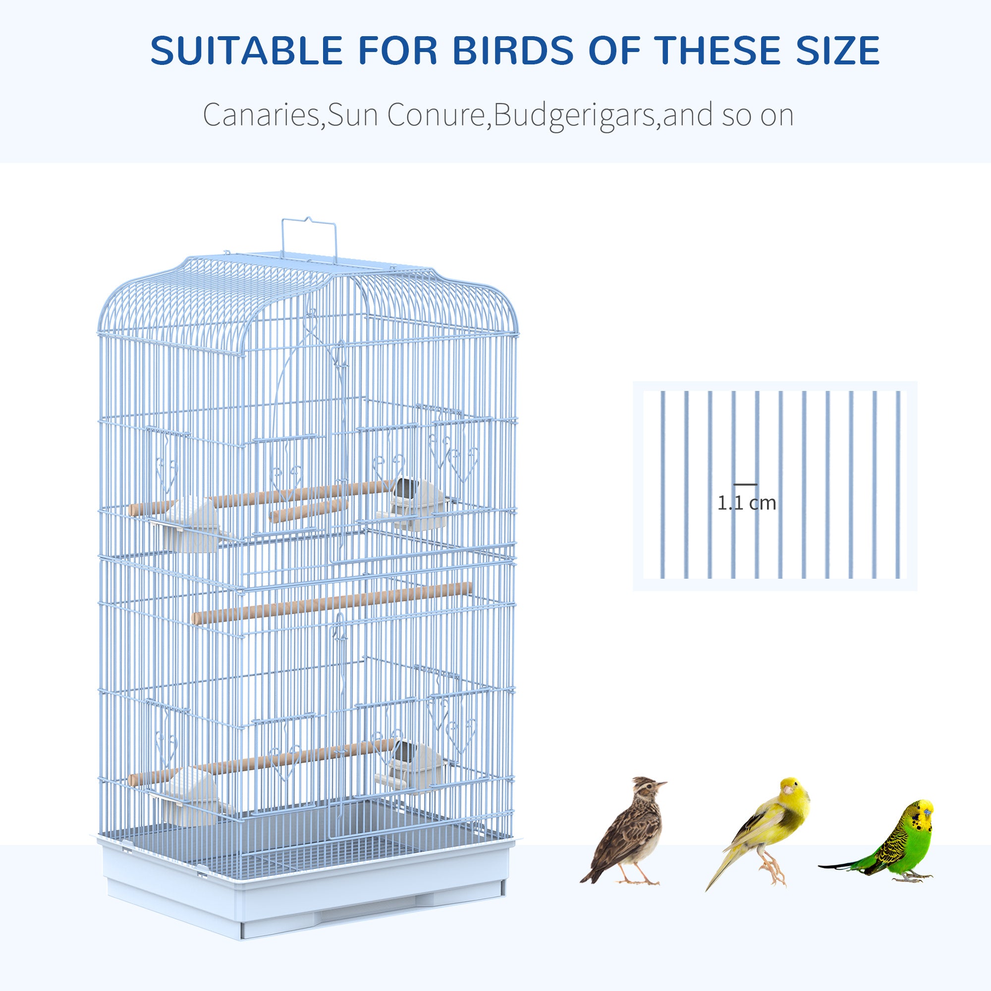 PawHut 36" Bird Cage Macaw Play House Cockatoo Parrot Finch Flight Cage 2 Doors Perch 4 Feeder Pet Supplies White