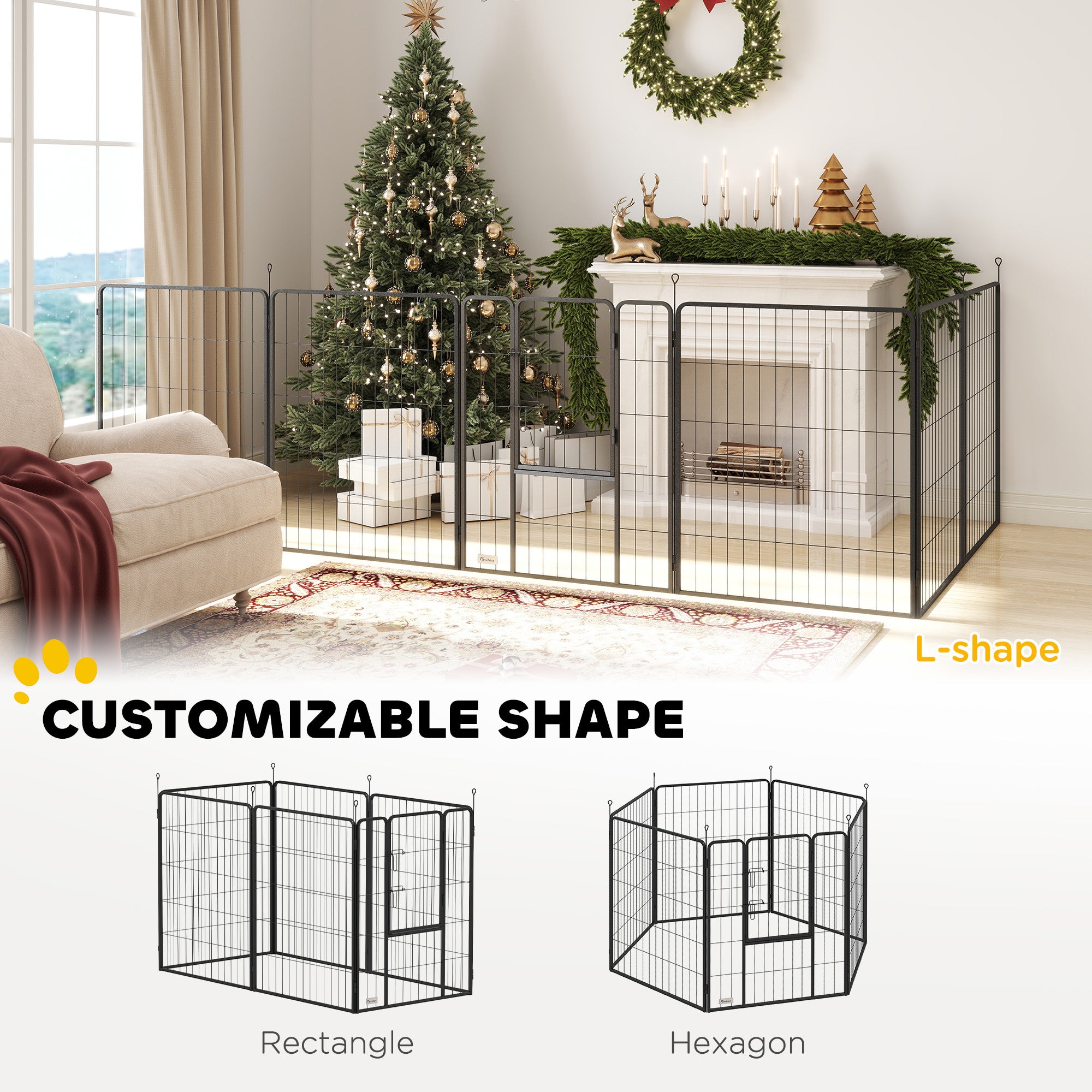 PawHut Dog Playpen, Heavy-duty Metal Puppy Play Pen, Pet Exercise Fences for Outside and Indoor, DIY Design with Door for Multiple Dogs, 6 Panels, 39"H