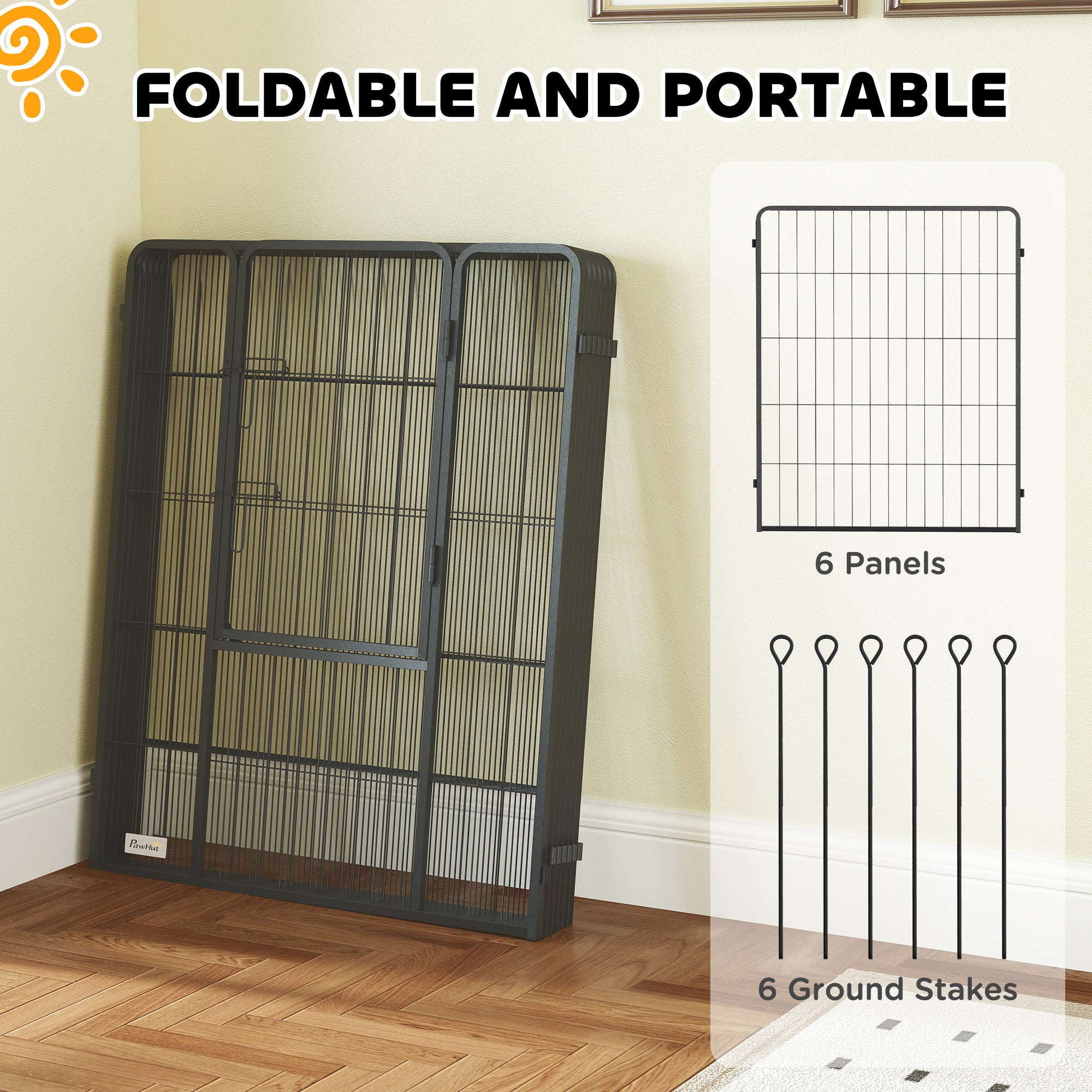 PawHut Dog Playpen, 6 Panels Puppy Pen Dog Playpen, 100cm High Pet Exercise Fence, Portable Detachable Pet Enclosure for Large Dogs, Puppies, Black
