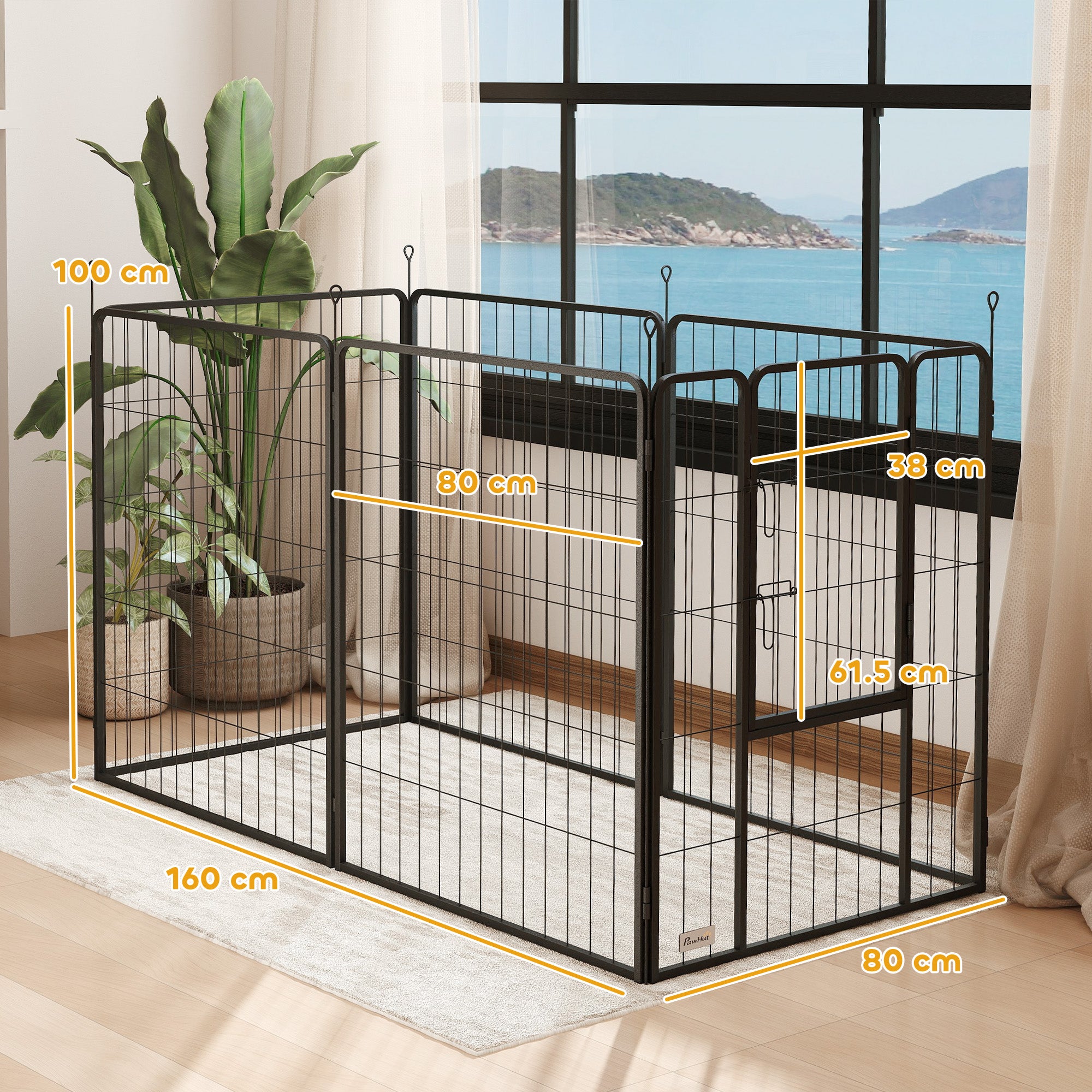 PawHut Dog Playpen, 6 Panels Puppy Pen Dog Playpen, 100cm High Pet Exercise Fence, Portable Detachable Pet Enclosure for Large Dogs, Puppies, Black