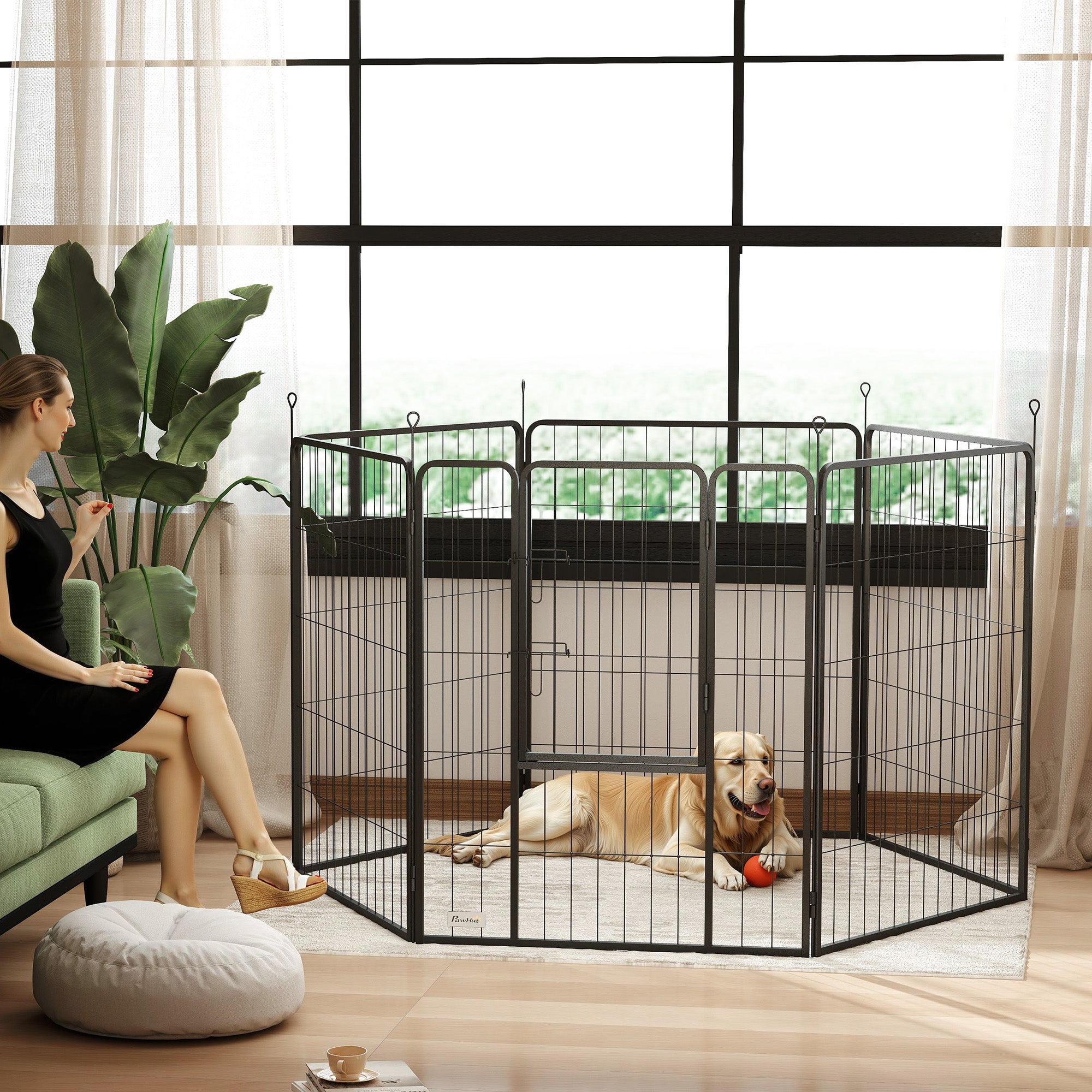 PawHut Dog Playpen, 6 Panels Puppy Pen Dog Playpen, 100cm High Pet Exercise Fence, Portable Detachable Pet Enclosure for Large Dogs, Puppies, Black