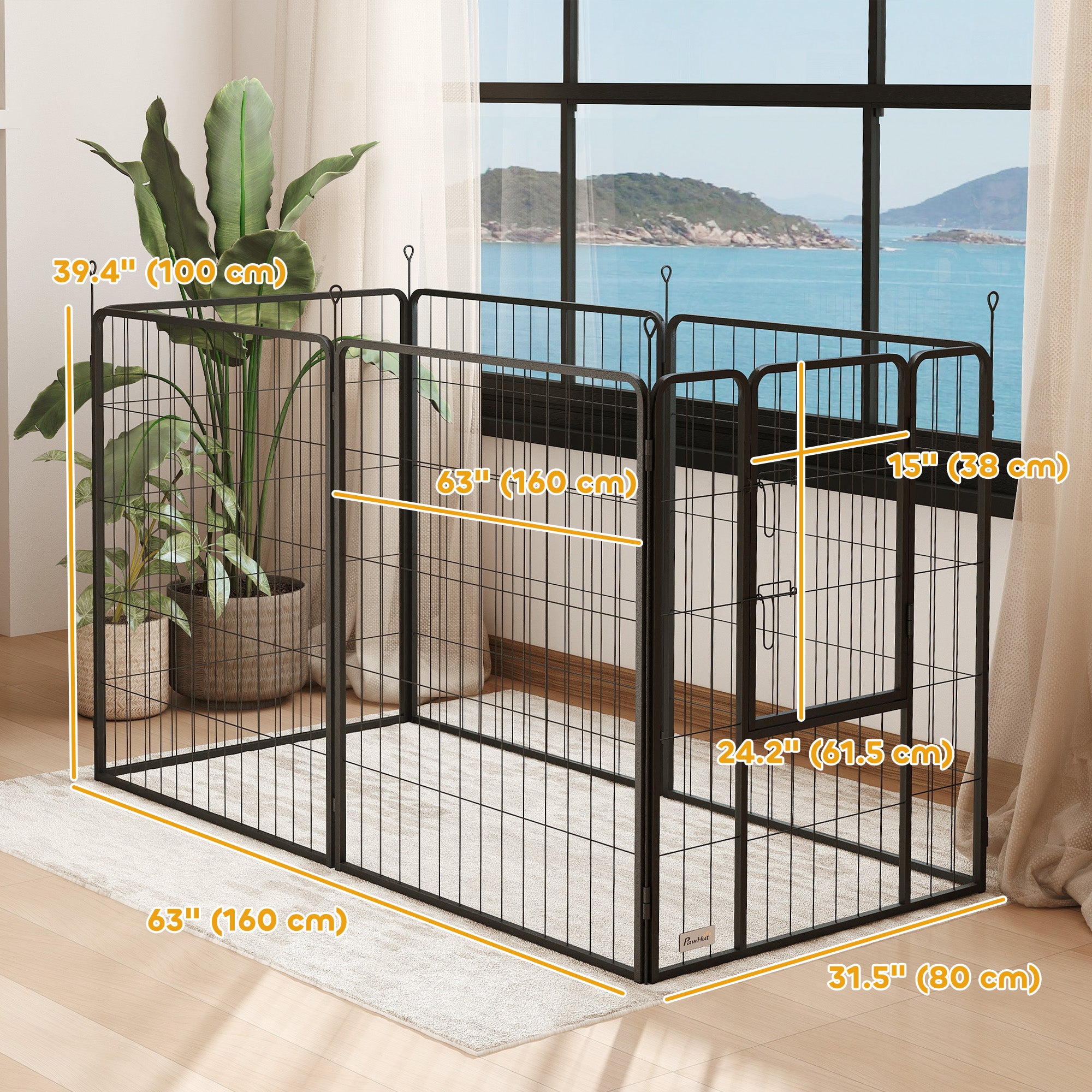 PawHut Dog Playpen, Heavy-duty Metal Puppy Play Pen, Pet Exercise Fences for Outside and Indoor, DIY Design with Door for Multiple Dogs, 6 Panels, 39"H