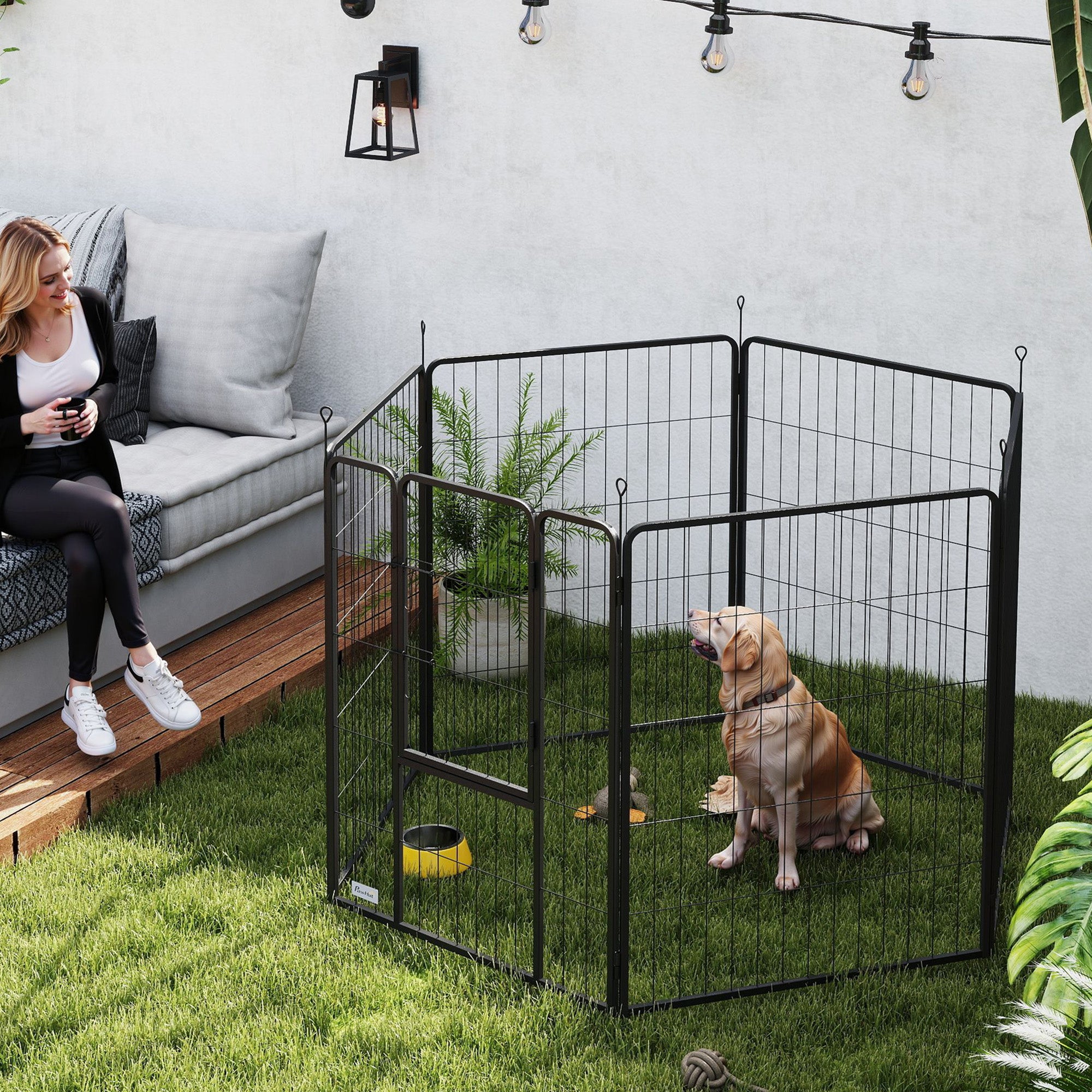 PawHut Dog Playpen, 6 Panels Puppy Pen Dog Playpen, 100cm High Pet Exercise Fence, Portable Detachable Pet Enclosure for Large Dogs, Puppies, Black