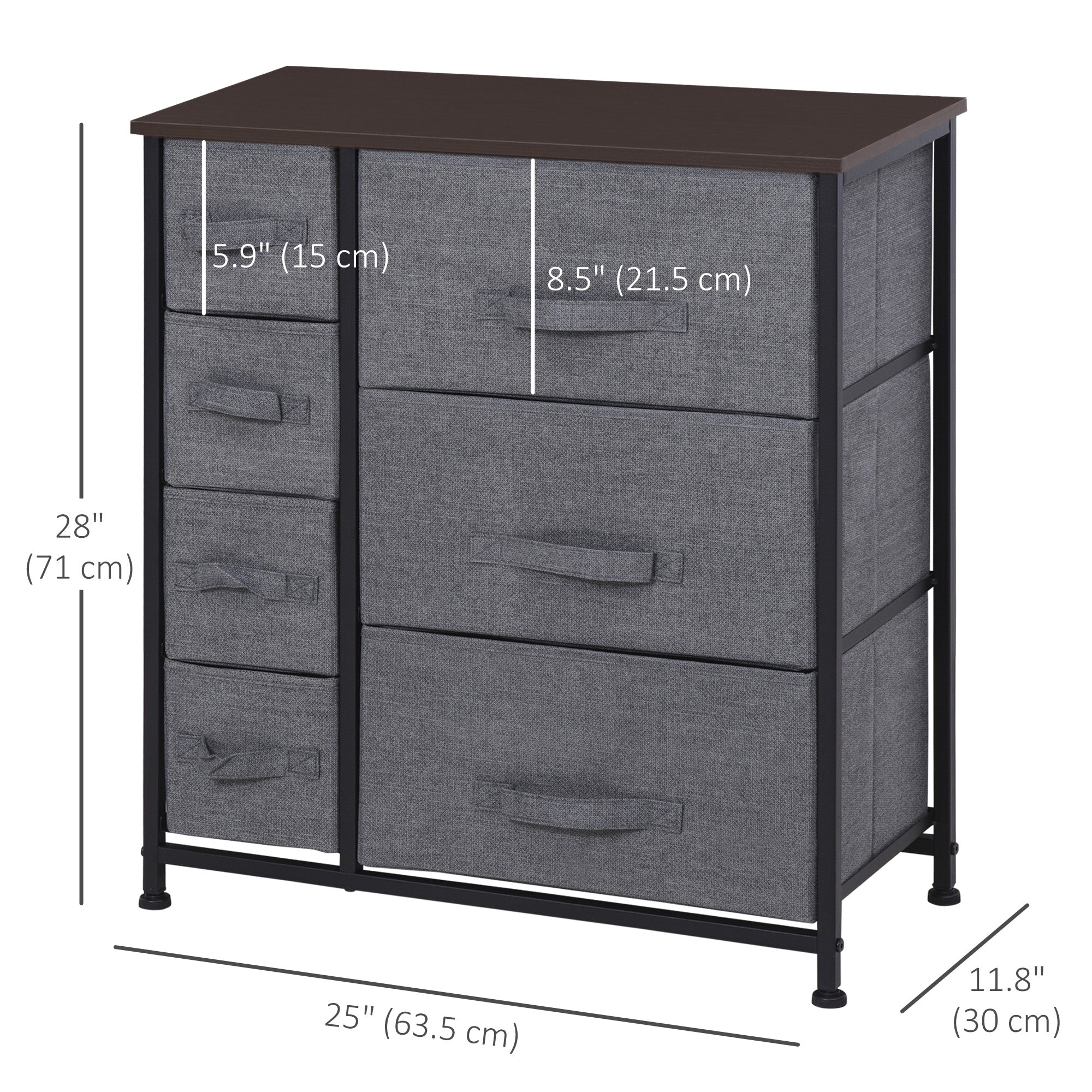 HOMCOM Dresser for Bedroom with 7 Drawers, Chest of Drawers with Metal Frame,  Fabric Dresser for Living Room, Entryway, Hallway, Dark Grey