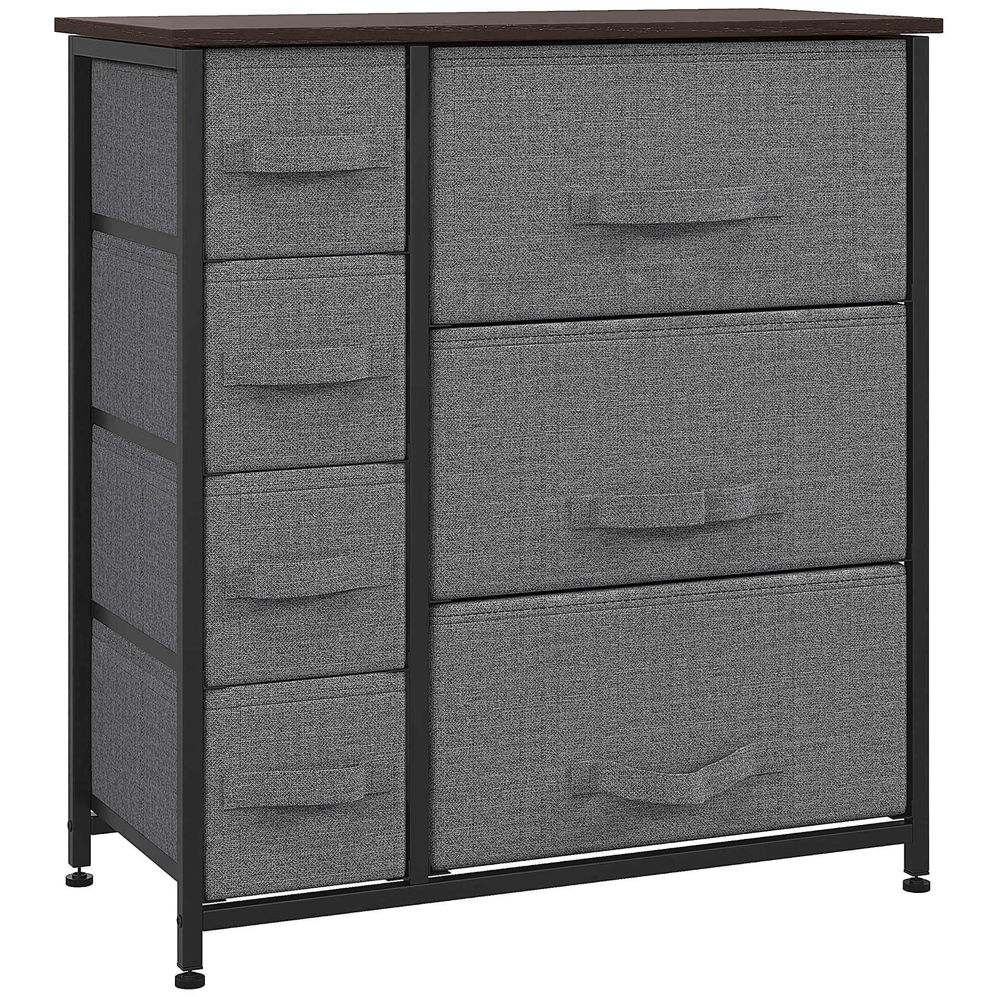 HOMCOM Dresser for Bedroom with 7 Drawers, Chest of Drawers with Metal Frame,  Fabric Dresser for Living Room, Entryway, Hallway, Dark Grey