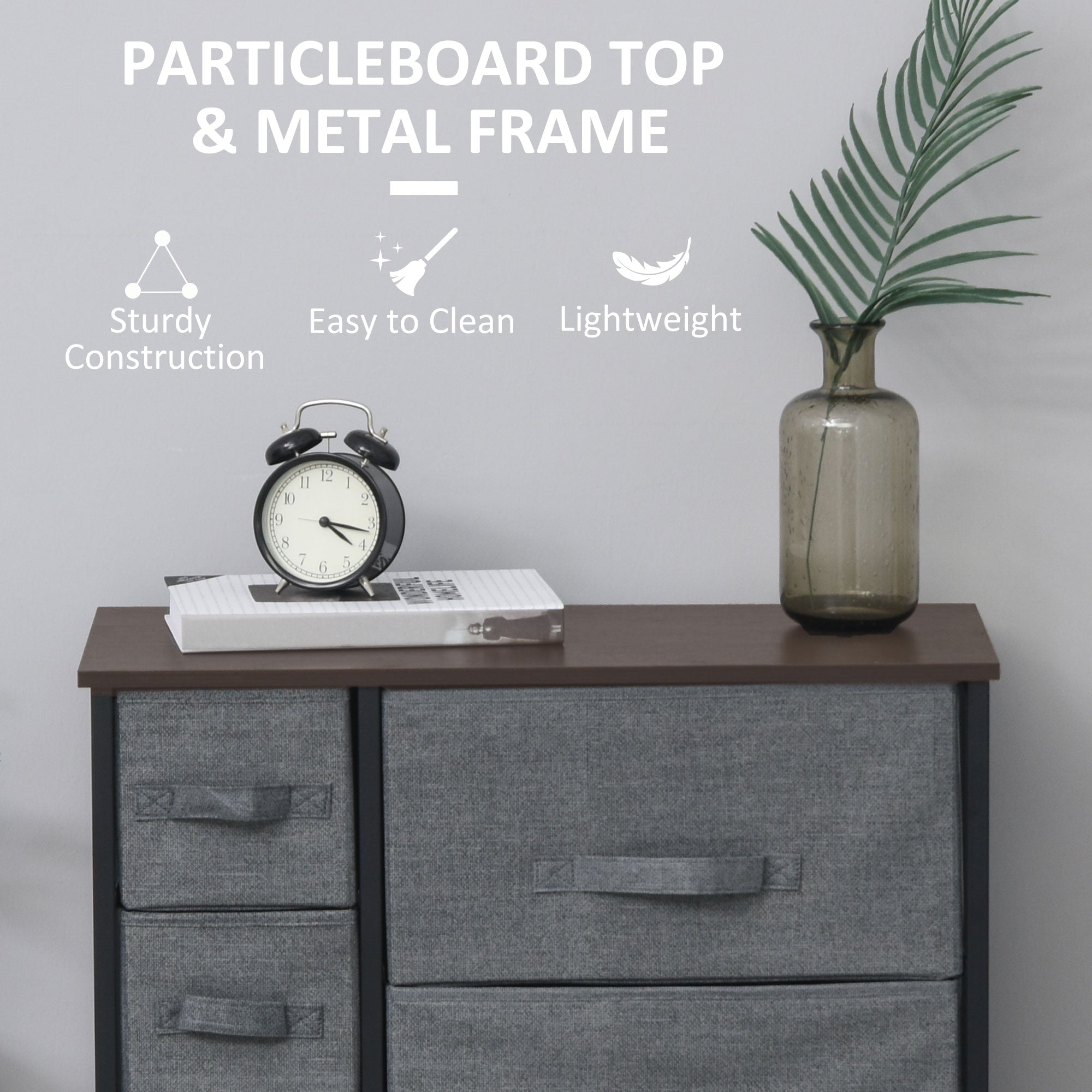 HOMCOM Dresser for Bedroom with 7 Drawers, Chest of Drawers with Metal Frame,  Fabric Dresser for Living Room, Entryway, Hallway, Dark Grey