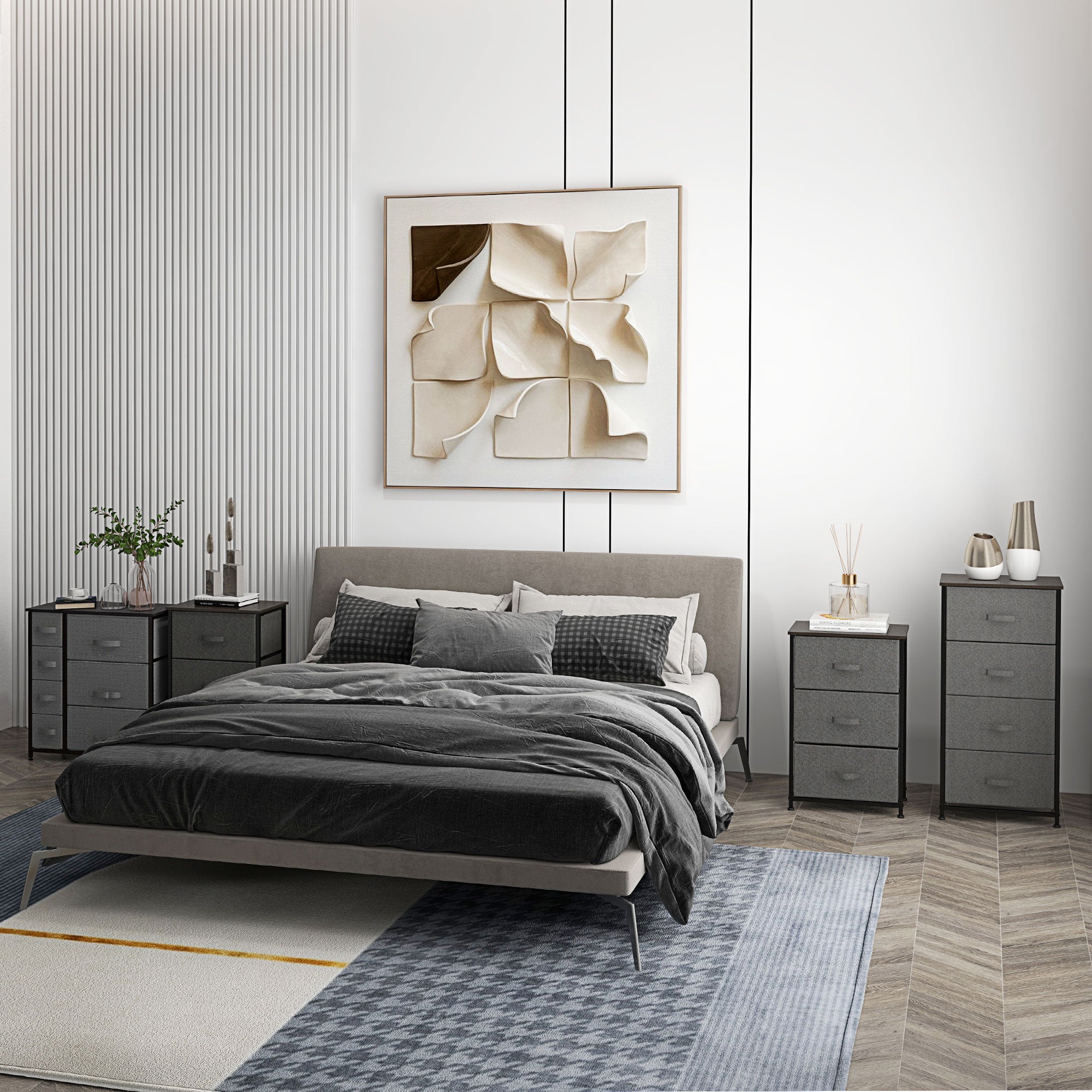 HOMCOM Dresser for Bedroom with 7 Drawers, Chest of Drawers with Metal Frame,  Fabric Dresser for Living Room, Entryway, Hallway, Dark Grey