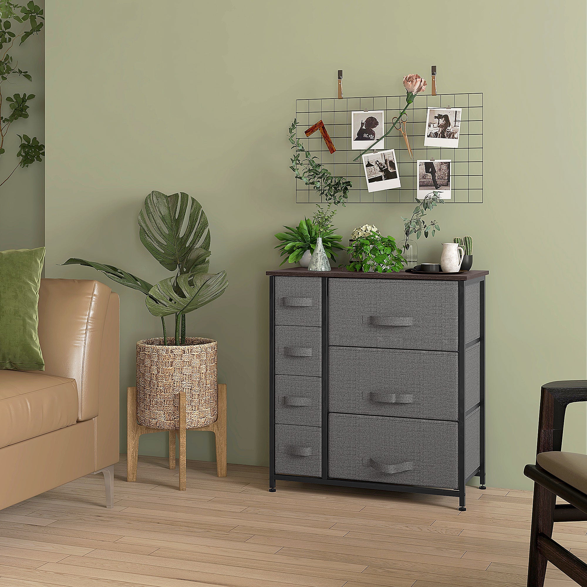 HOMCOM Dresser for Bedroom with 7 Drawers, Chest of Drawers with Metal Frame,  Fabric Dresser for Living Room, Entryway, Hallway, Dark Grey