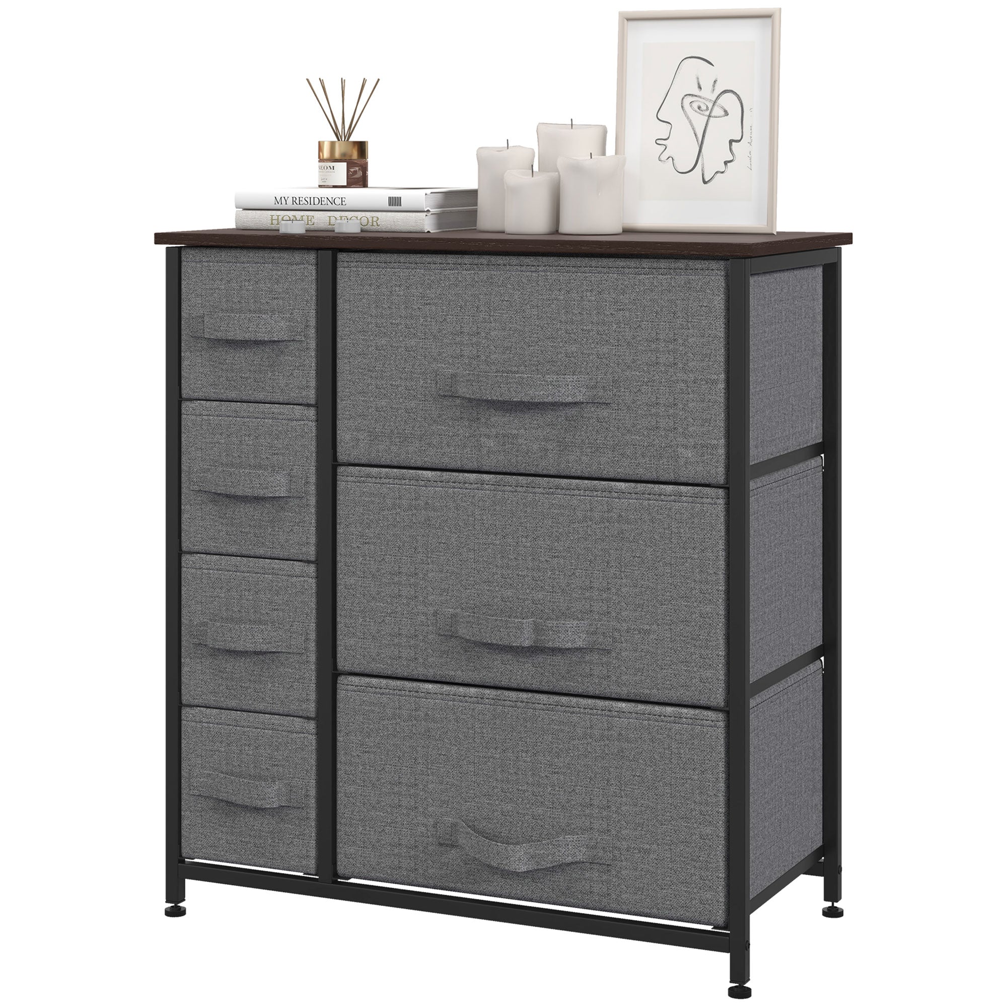 HOMCOM Dresser for Bedroom with 7 Drawers, Chest of Drawers with Metal Frame,  Fabric Dresser for Living Room, Entryway, Hallway, Dark Grey