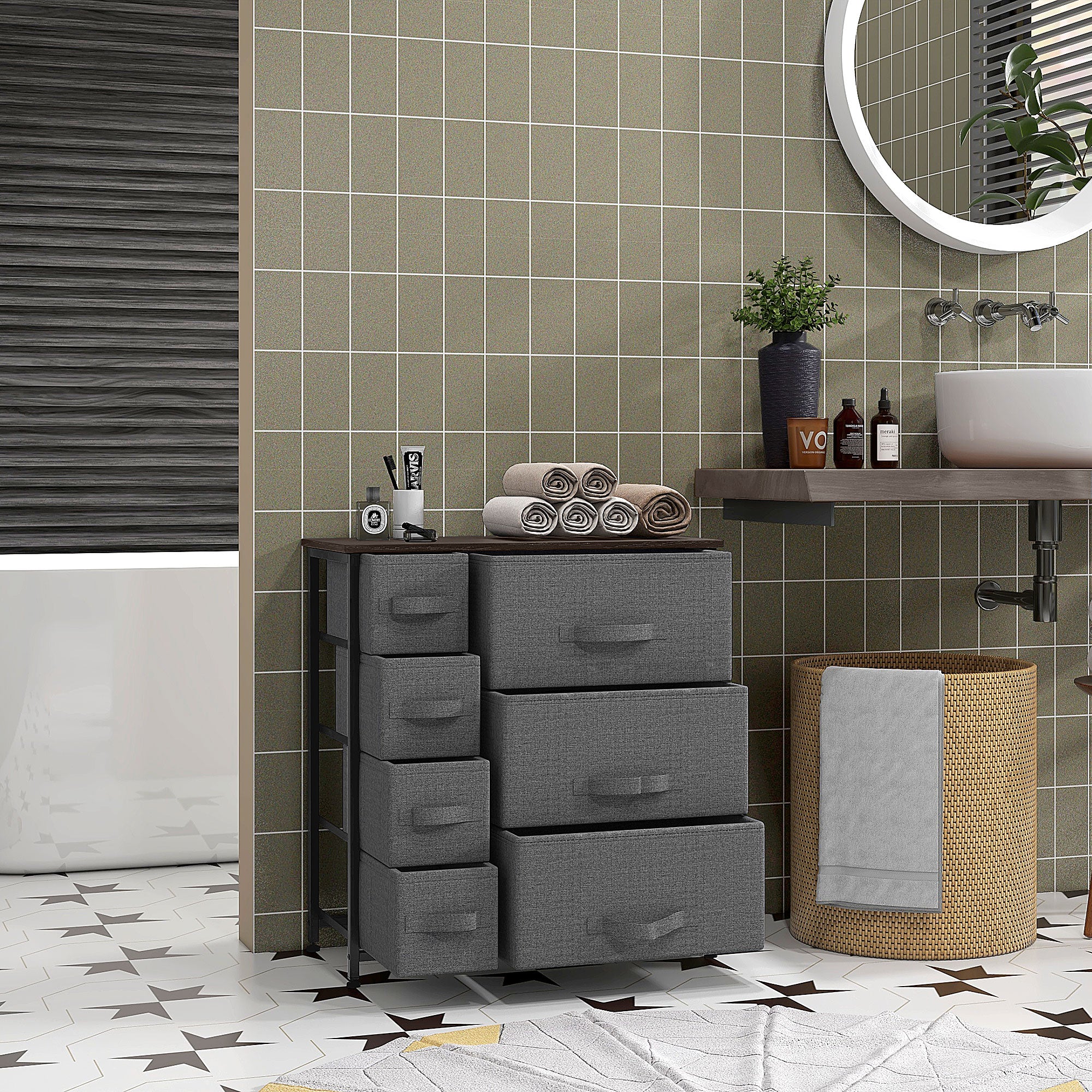 HOMCOM Dresser for Bedroom with 7 Drawers, Chest of Drawers with Metal Frame,  Fabric Dresser for Living Room, Entryway, Hallway, Dark Grey