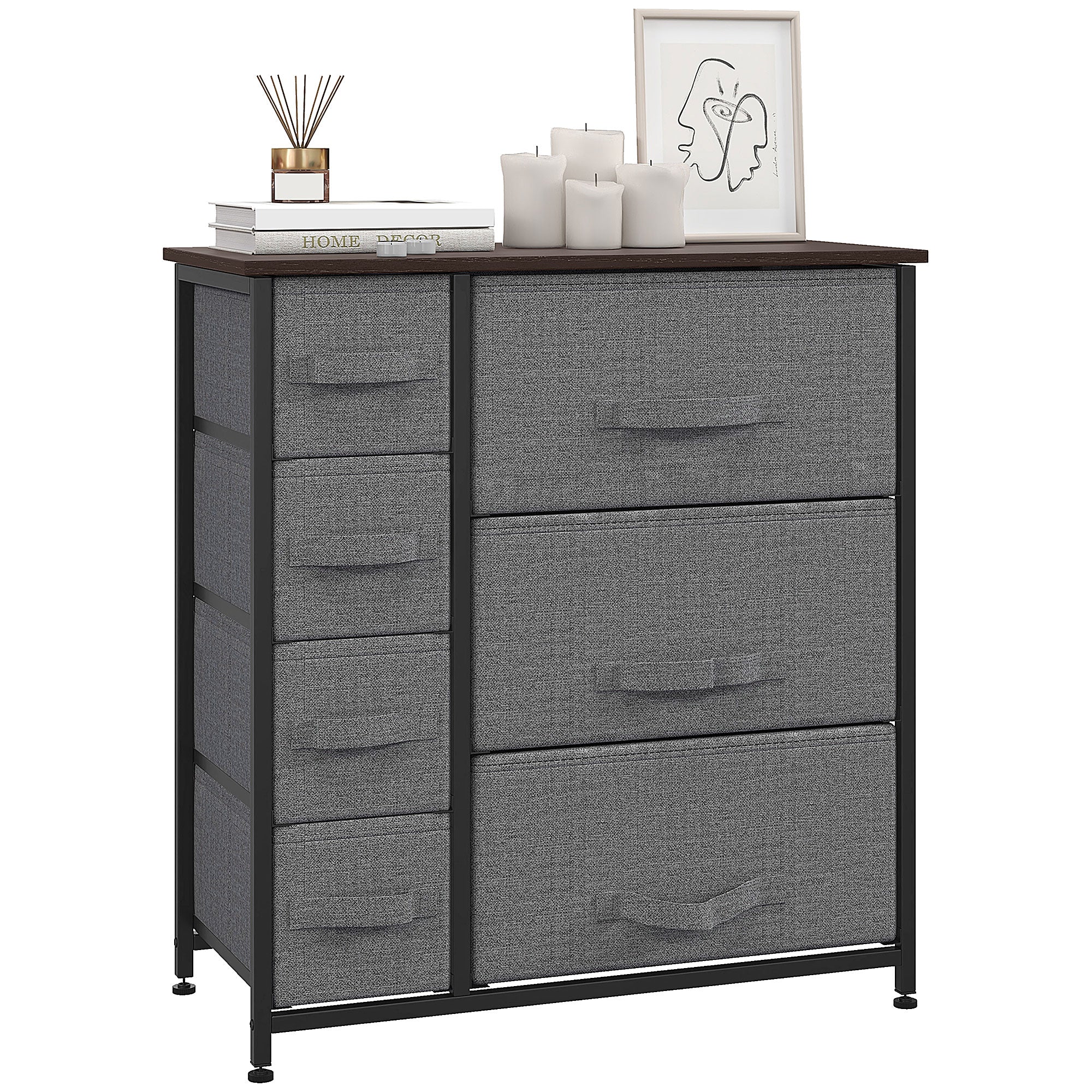 HOMCOM Dresser for Bedroom with 7 Drawers, Chest of Drawers with Metal Frame,  Fabric Dresser for Living Room, Entryway, Hallway, Dark Grey