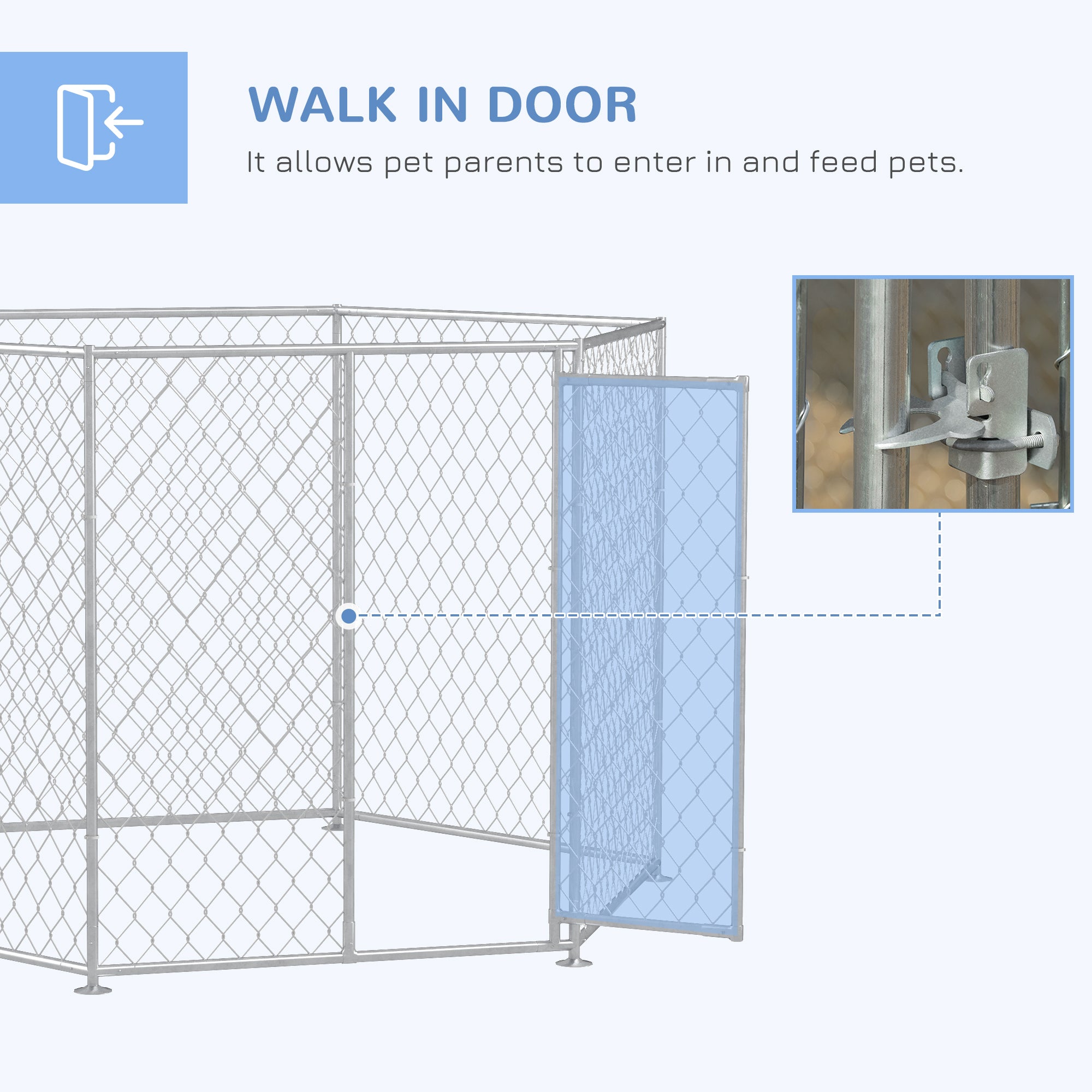PawHut 9.2' x 8' x 5.6' Dog Kennel Outside, Heavy Duty Chain Link Dog Run Playpen Fence with Lockable Door, for Medium and Large-Sized Puppy, Silver