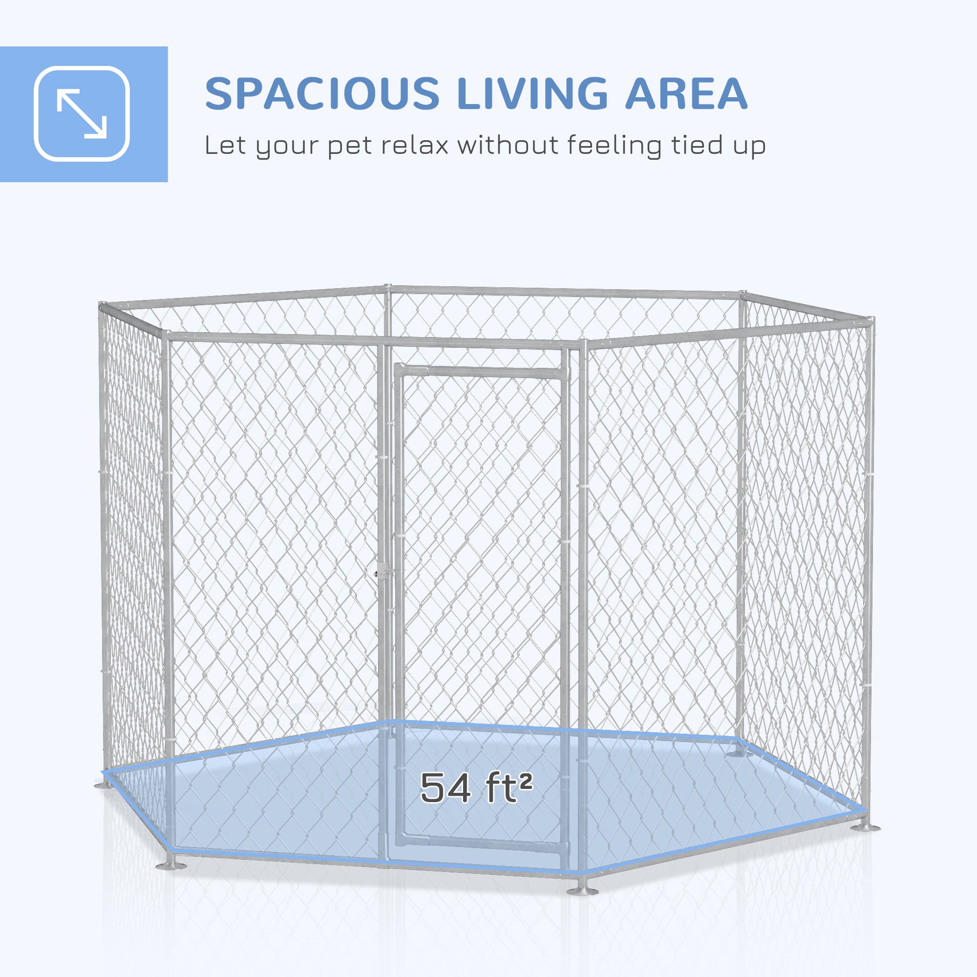 PawHut 9.2' x 8' x 5.6' Dog Kennel Outside, Heavy Duty Chain Link Dog Run Playpen Fence with Lockable Door, for Medium and Large-Sized Puppy, Silver