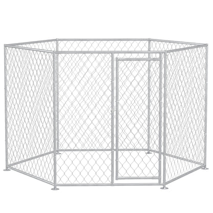 PawHut 9.2' x 8' x 5.6' Dog Kennel Outside, Heavy Duty Chain Link Dog Run Playpen Fence with Lockable Door, for Medium and Large-Sized Puppy, Silver