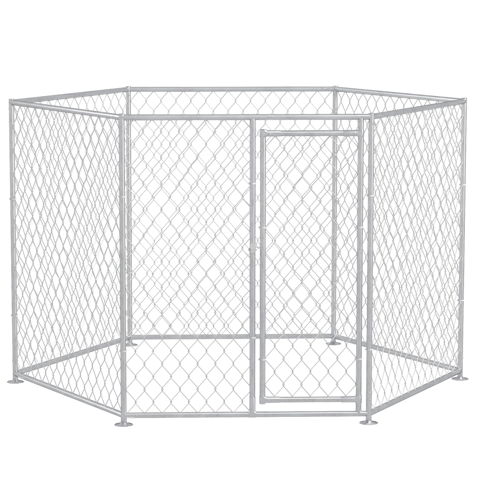 PawHut 9.2' x 8' x 5.6' Dog Kennel Outside, Heavy Duty Chain Link Dog Run Playpen Fence with Lockable Door, for Medium and Large-Sized Puppy, Silver