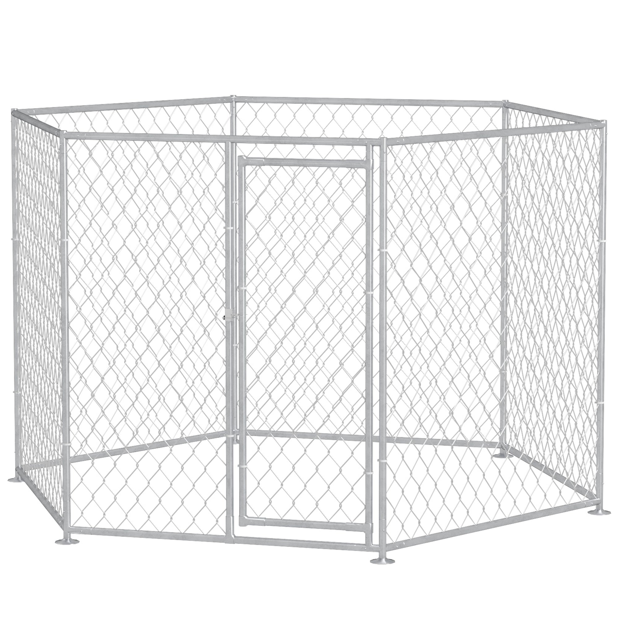 PawHut 9.2' x 8' x 5.6' Dog Kennel Outside, Heavy Duty Chain Link Dog Run Playpen Fence with Lockable Door, for Medium and Large-Sized Puppy, Silver