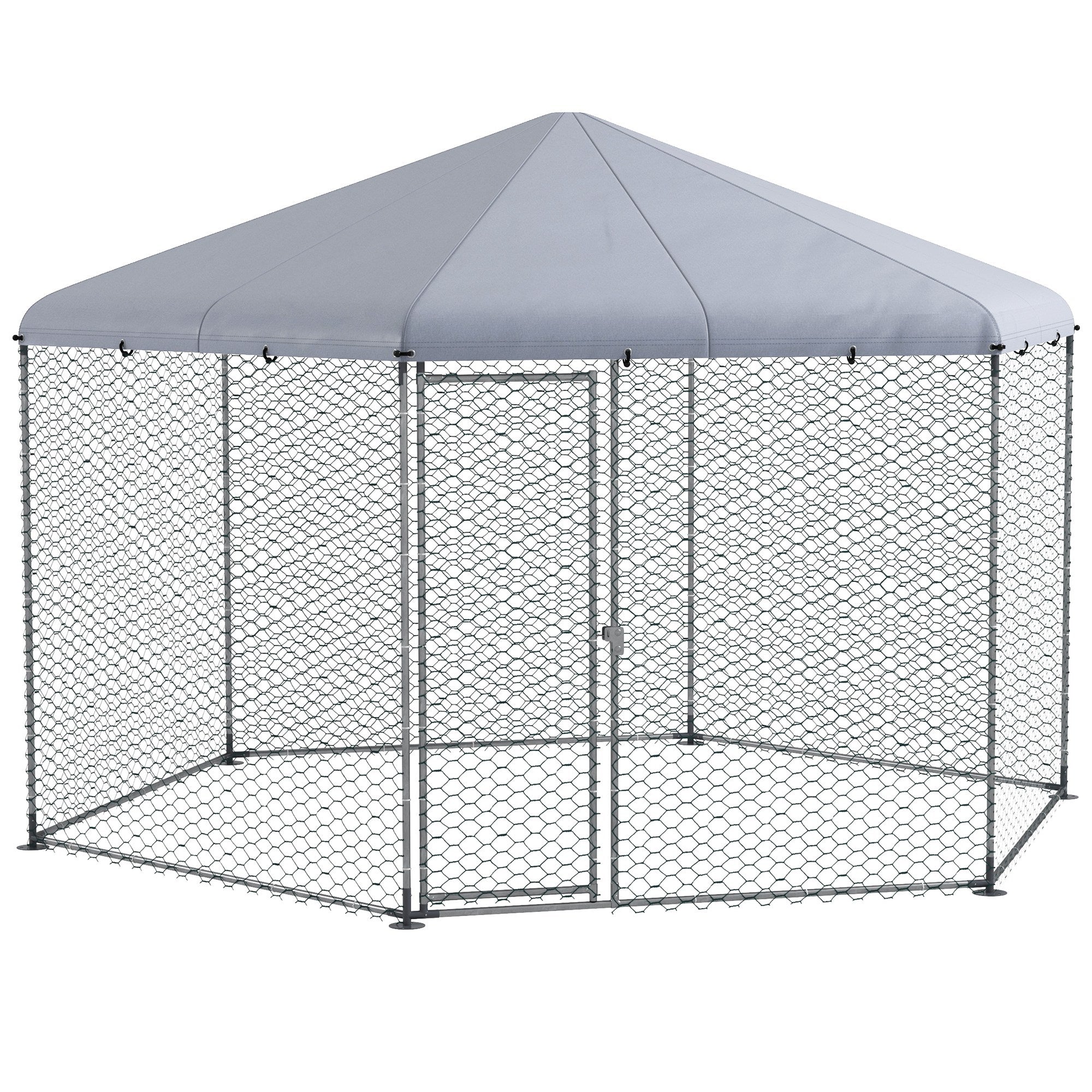 PawHut Walk in Chicken Run Chicken Coop Galvanised Outdoor Poultry Cage w/ Cover, for 10-15 Chickens, Hens, Rabbits, Ducks, 4 x 3.5 x 2.6m - Silver Tone
