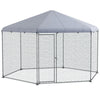 PawHut 13.1' x 11.4' Chicken Coop, Large Chicken Run with Cover for Outdoor Backyard, Metal Poultry Cage for 10-15 Chickens, Rabbits, Ducks, Silver
