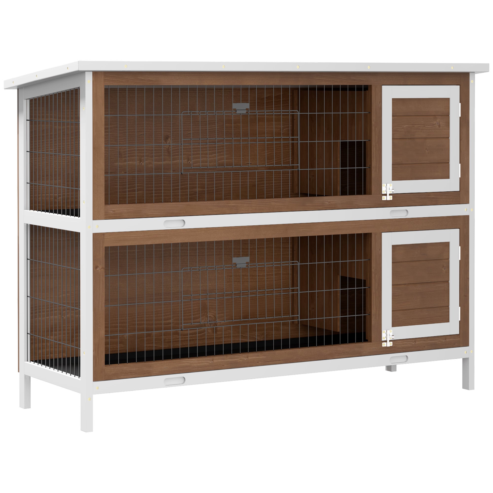 PawHut 54"L 2-Story Large Rabbit Hutch Bunny Cage Wooden Pet House Small Animal Habitat with Lockable Doors, No Leak Tray and Waterproof Roof for Outdoor/Indoor Brown