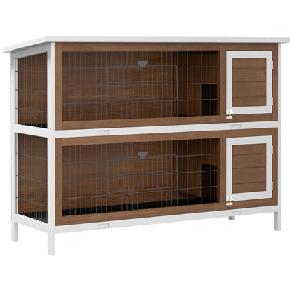 PawHut 54"L 2-Story Large Rabbit Hutch Bunny Cage Wooden Pet House Small Animal Habitat with Lockable Doors, No Leak Tray and Waterproof Roof for Outdoor/Indoor Brown