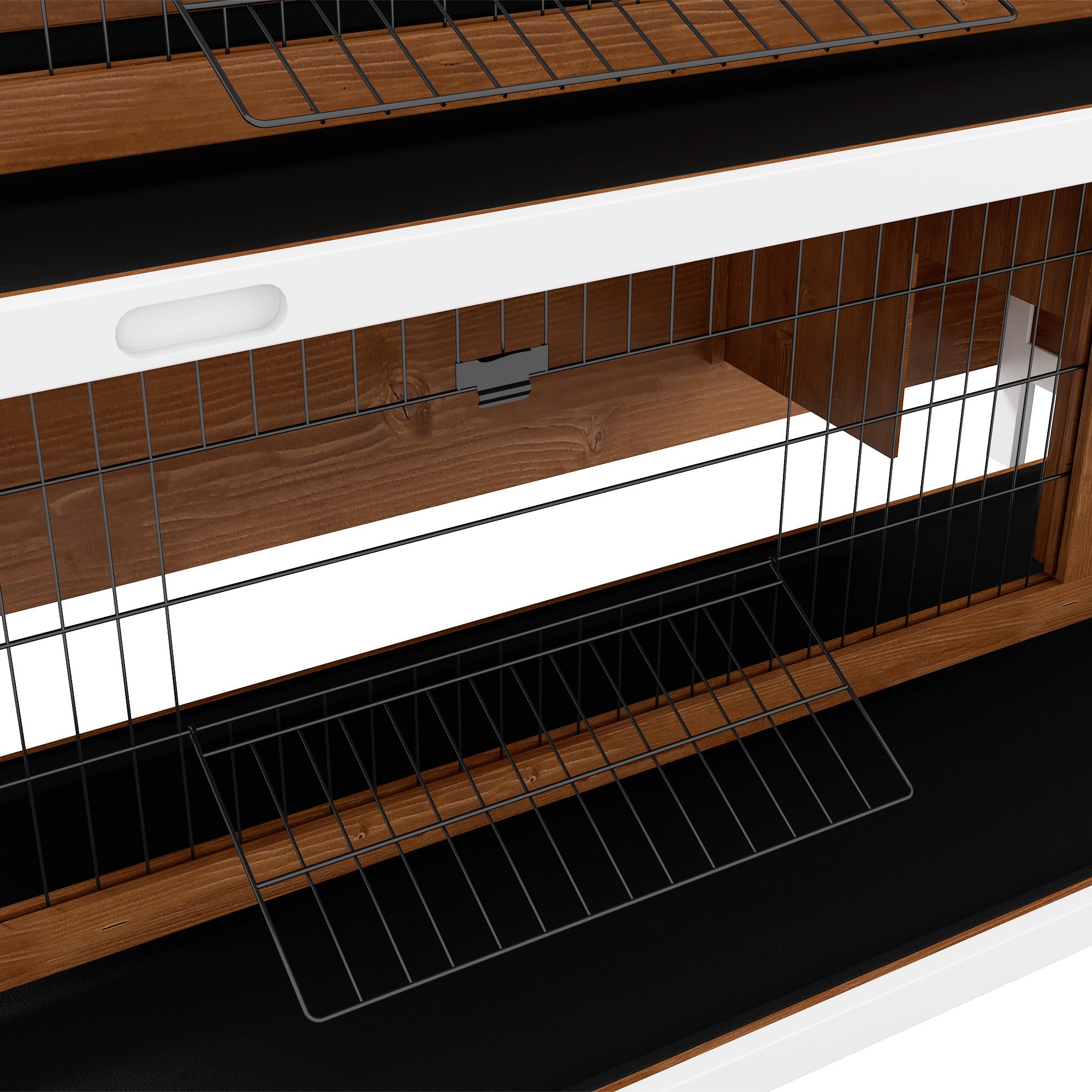 PawHut 54"L 2-Story Large Rabbit Hutch Bunny Cage Wooden Pet House Small Animal Habitat with Lockable Doors, No Leak Tray and Waterproof Roof for Outdoor/Indoor Brown