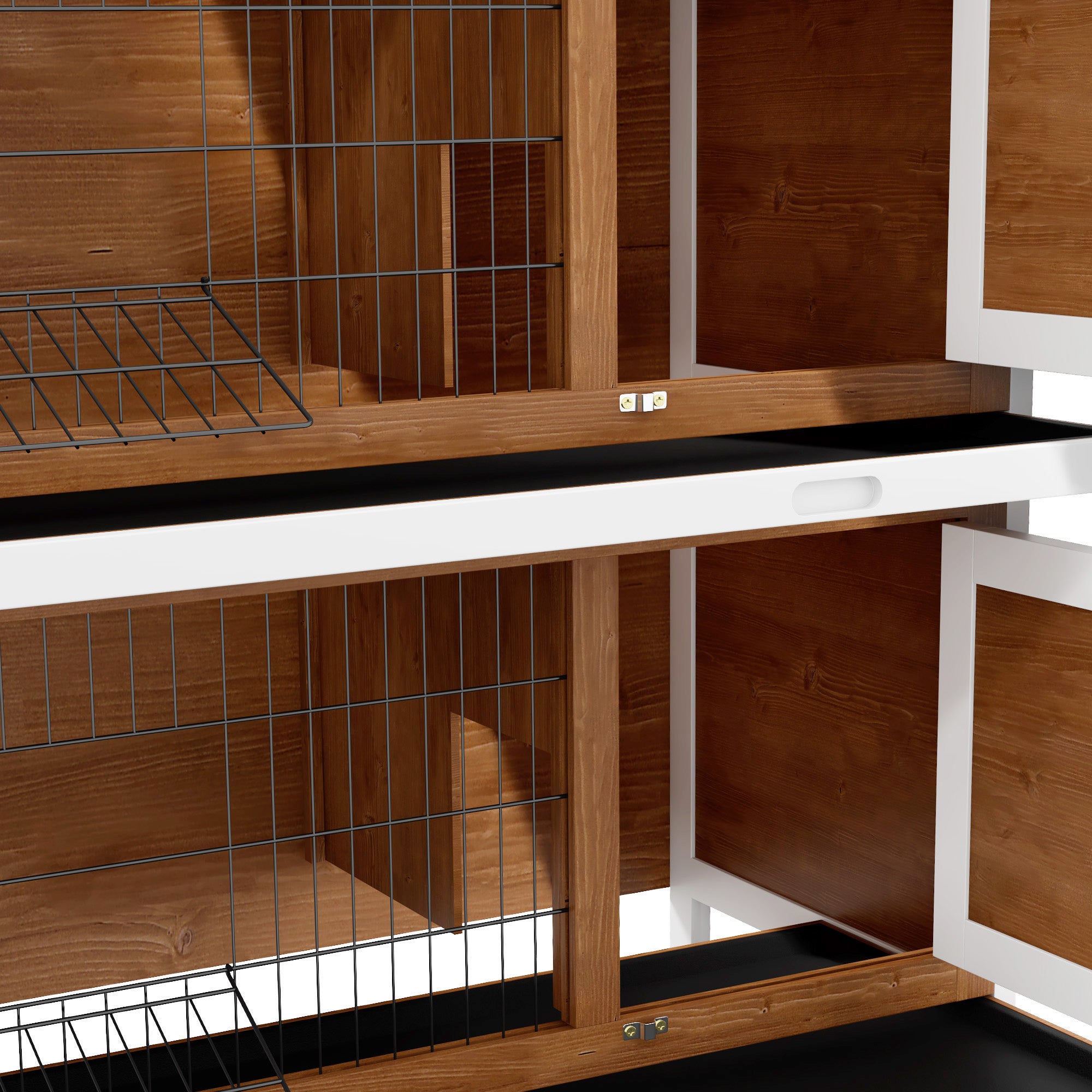 PawHut 54"L 2-Story Large Rabbit Hutch Bunny Cage Wooden Pet House Small Animal Habitat with Lockable Doors, No Leak Tray and Waterproof Roof for Outdoor/Indoor Brown