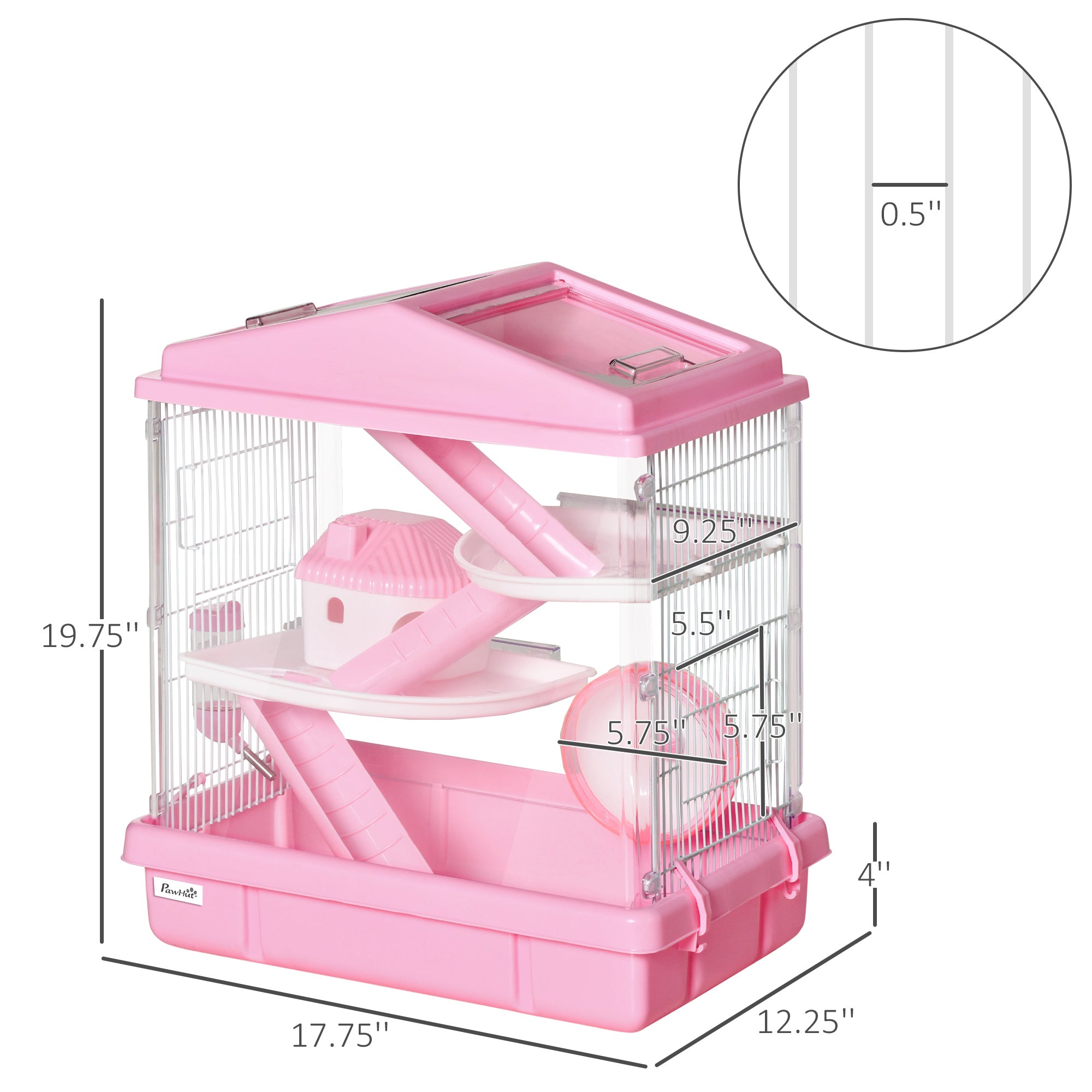 PawHut 3-Tier Hamster Cage Rodent Gerbil Habitat Rat House with Steel Wire, Exercise Wheel, Food Dish, Water Bottle, Pink