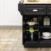 HOMCOM Kitchen Island on Wheels, Rolling Kitchen Cart with Rubber Wood Top, Towel Rack, Spice Rack, Storage Drawer and Cabinet, Black