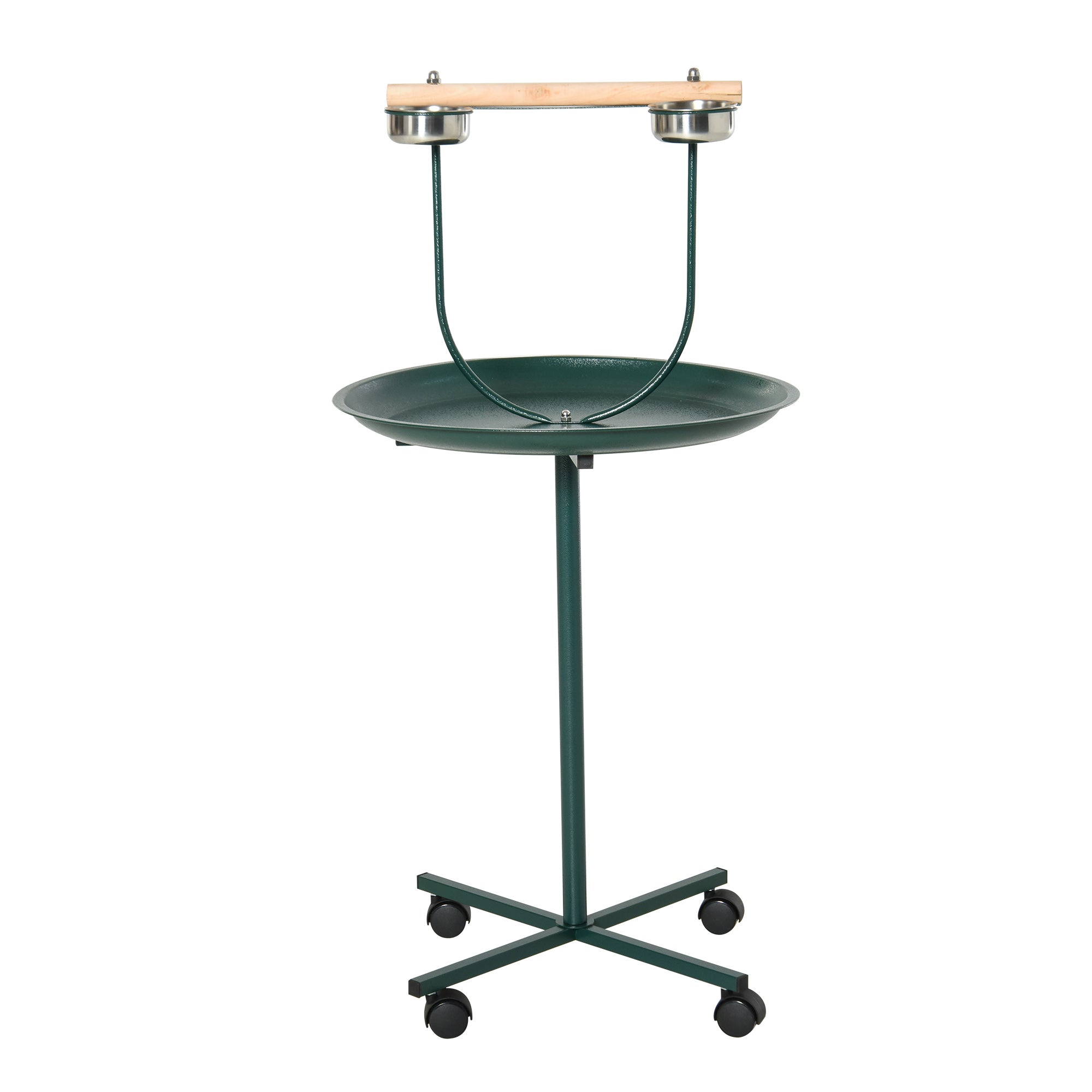 PawHut Bird Perch Stand, T-Stand Bird Training with Perch, Four Wheels, Feeding Bowls, Parrot Stand for Small & Medium Birds, Green
