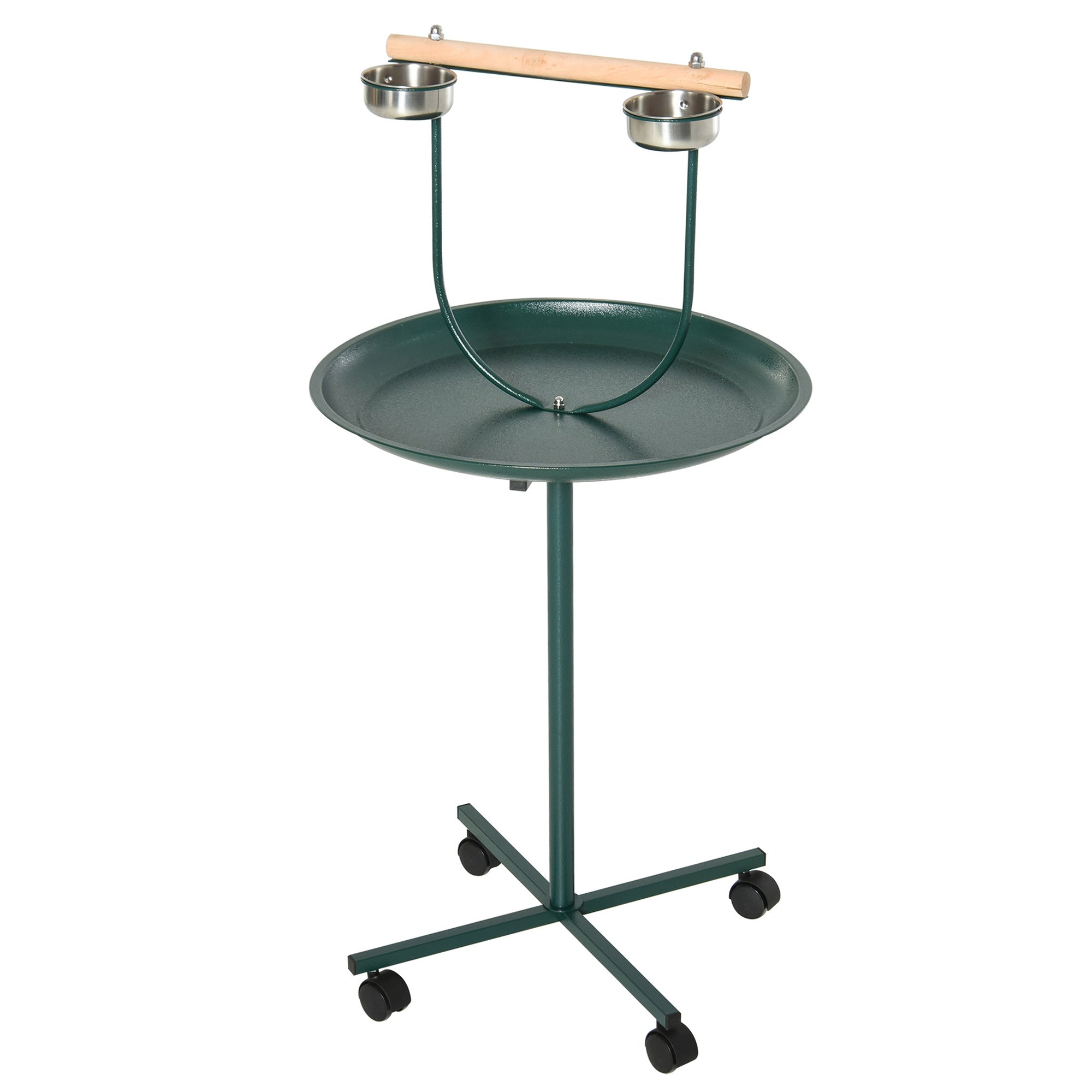 PawHut Bird Perch Stand, T-Stand Bird Training with Perch, Four Wheels, Feeding Bowls, Parrot Stand for Small & Medium Birds, Green