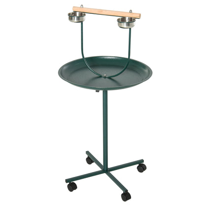 PawHut Bird Perch Stand, T-Stand Bird Training with Perch, Four Wheels, Feeding Bowls, Parrot Stand for Small & Medium Birds, Green
