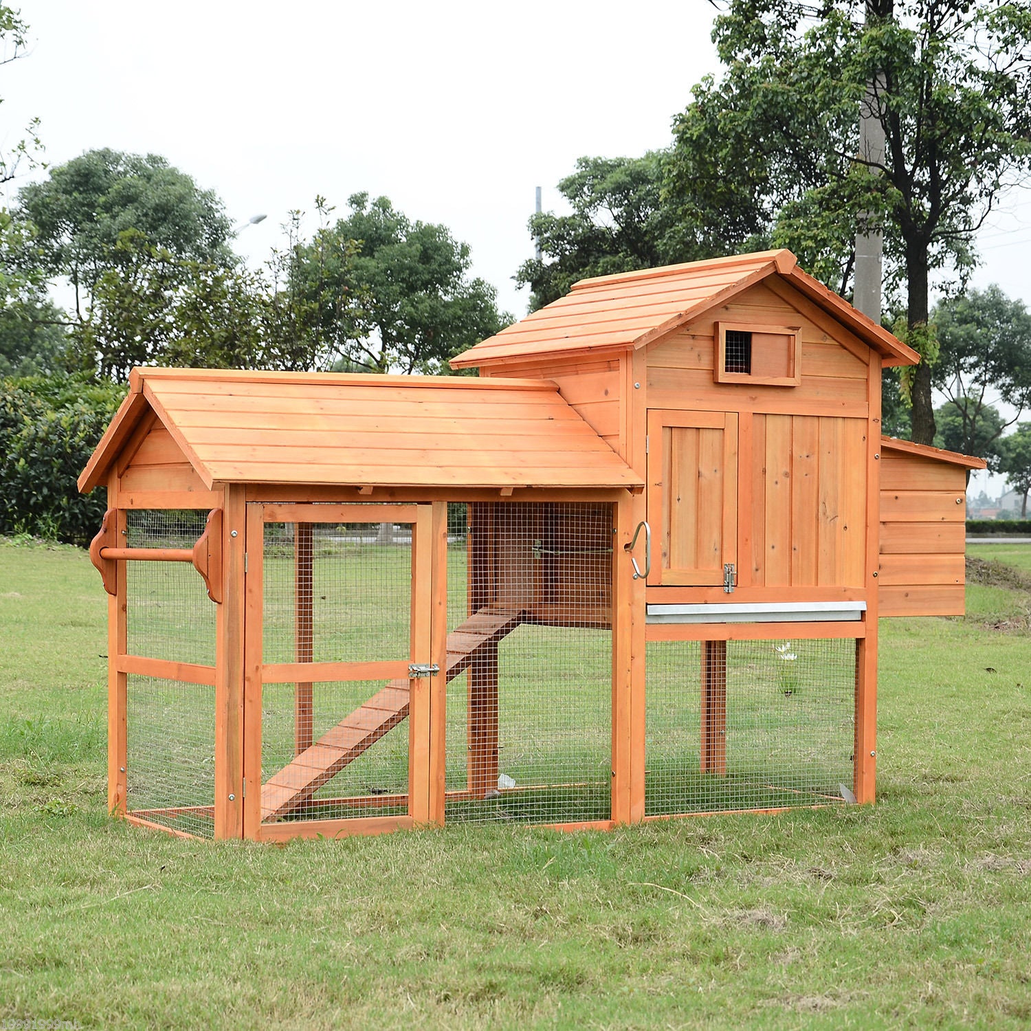 PawHut 82" Deluxe Chicken Coop Wooden Hen House Rabbit Hutch Poultry Cage Pen Backyard with Run and Nesting Box