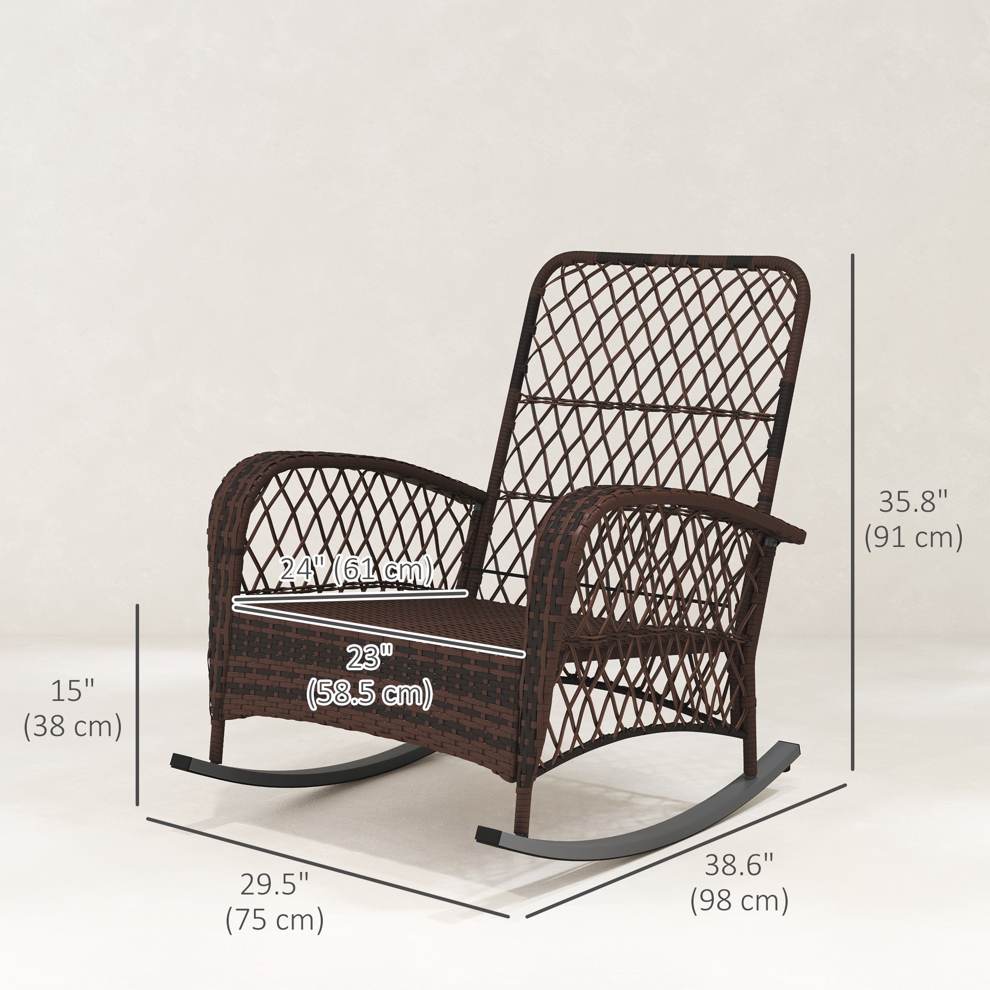 Outsunny Rattan Rocking Chair Set of 2, Outdoor Wicker Patio Rocker Chair Furniture with Thick Cushions, for Garden Backyard Porch, Red