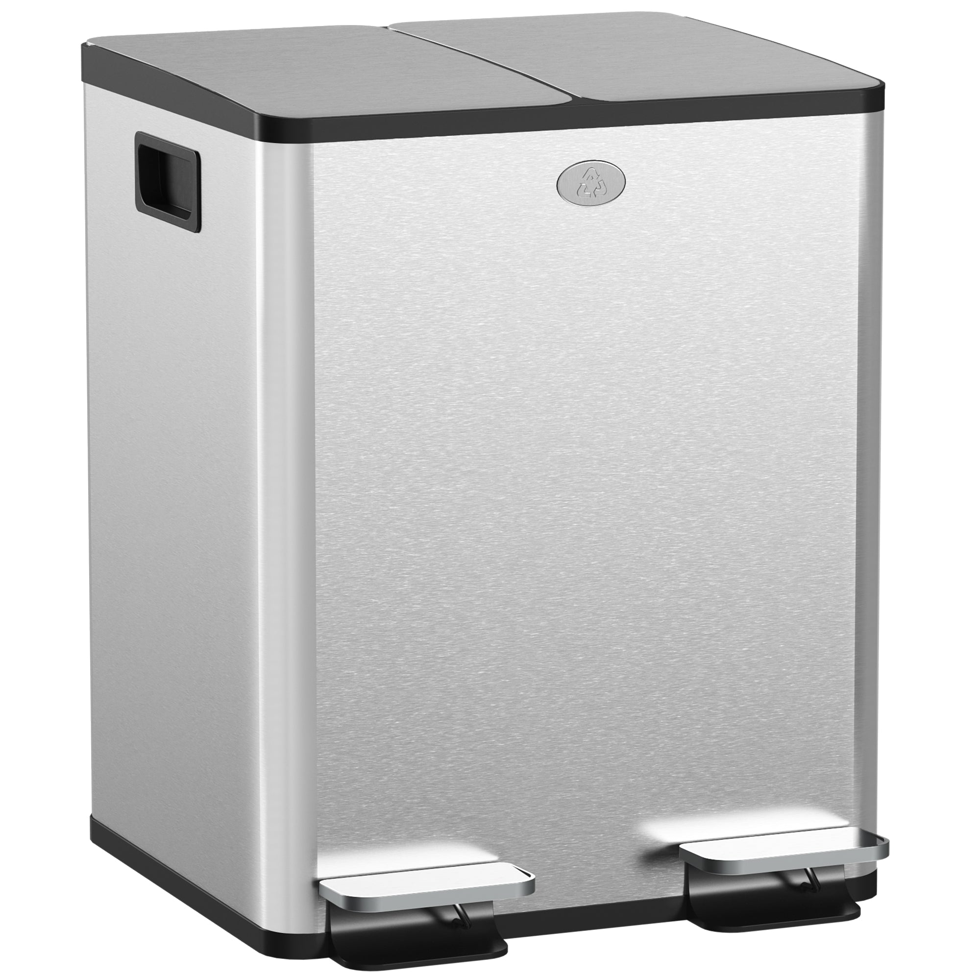 HOMCOM Dual Kitchen Garbage Bin, 2 x 5 Gallon (2 x 20 L) Trash Can with Foot Pedal, Soft-Close Garbage Can with Removable Inner Buckets, Fingerprint-Proof for Kitchen, Silver