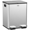 HOMCOM Dual Kitchen Garbage Bin, 2 x 5 Gallon (2 x 20 L) Trash Can with Foot Pedal, Soft-Close Garbage Can with Removable Inner Buckets, Fingerprint-Proof for Kitchen, Silver