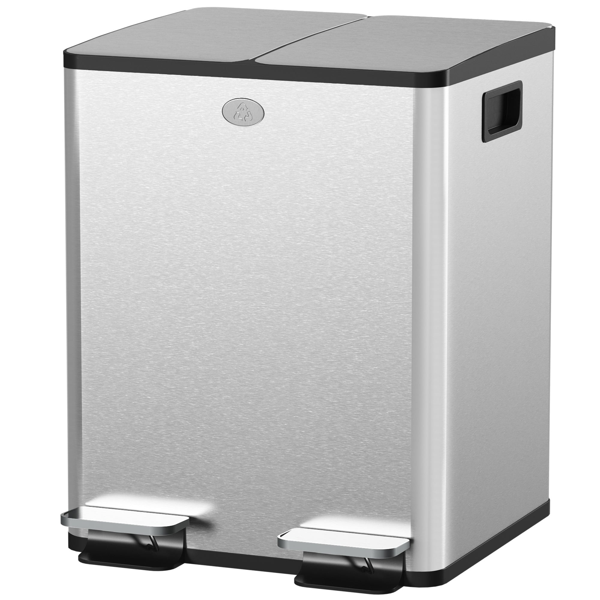 HOMCOM Dual Kitchen Garbage Bin, 2 x 5 Gallon (2 x 20 L) Trash Can with Foot Pedal, Soft-Close Garbage Can with Removable Inner Buckets, Fingerprint-Proof for Kitchen, Silver