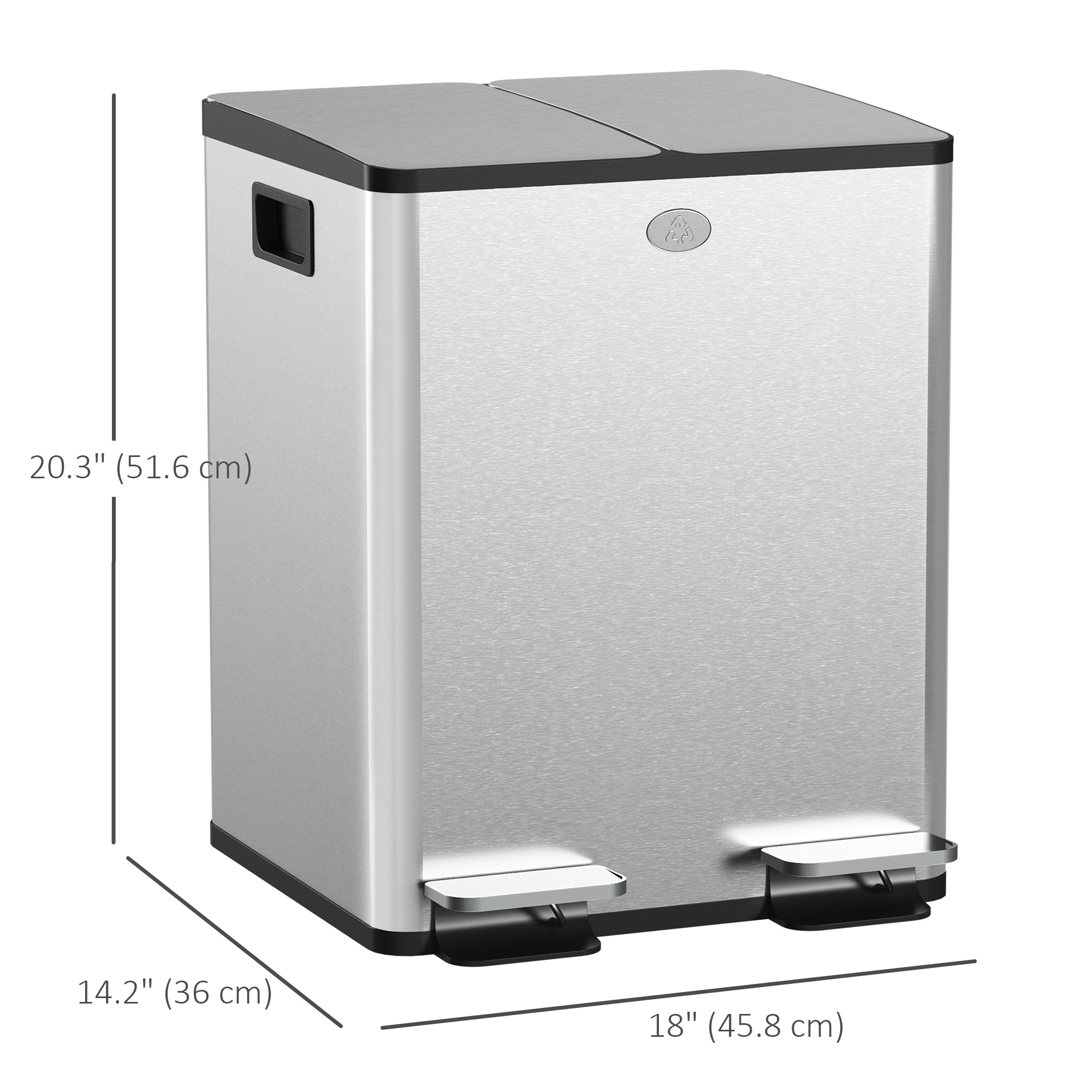 HOMCOM Dual Kitchen Garbage Bin, 2 x 5 Gallon (2 x 20 L) Trash Can with Foot Pedal, Soft-Close Garbage Can with Removable Inner Buckets, Fingerprint-Proof for Kitchen, Silver