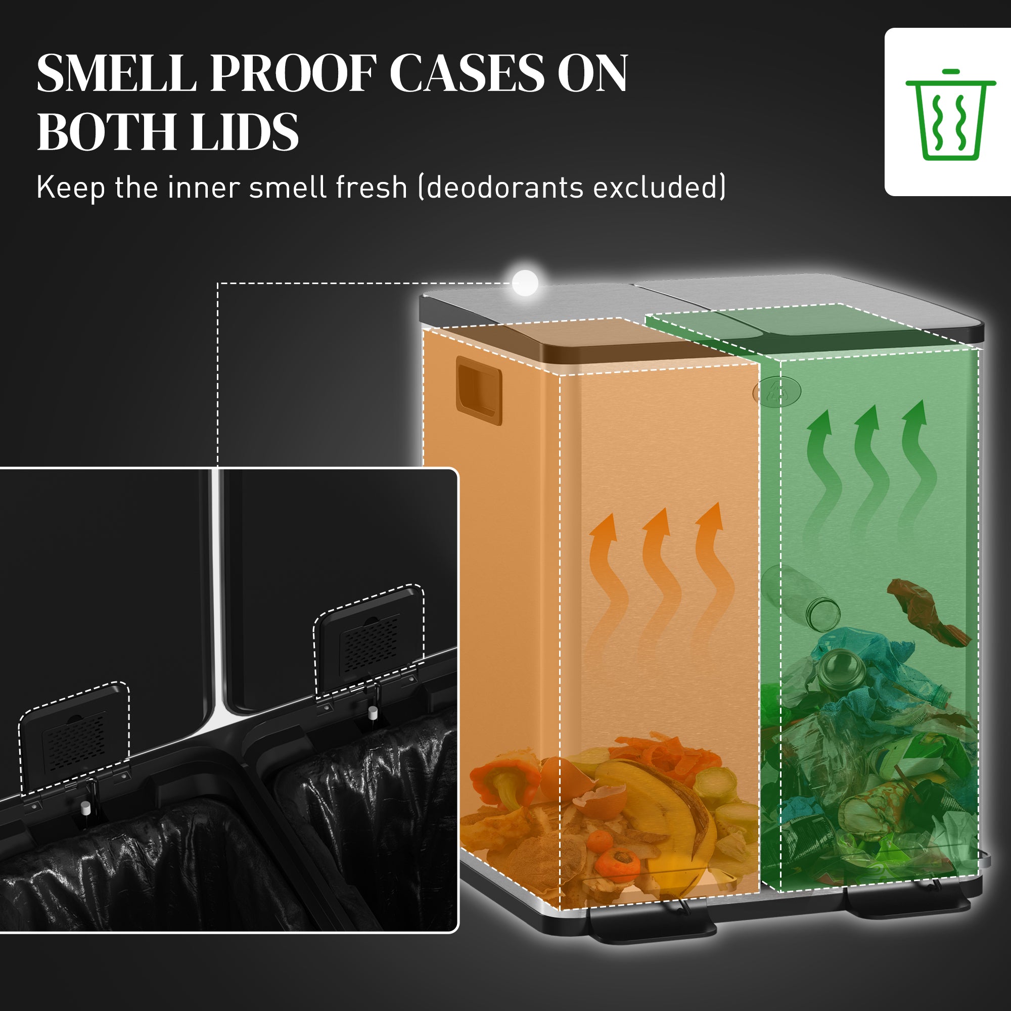 HOMCOM Dual Kitchen Garbage Bin, 2 x 5 Gallon (2 x 20 L) Trash Can with Foot Pedal, Soft-Close Garbage Can with Removable Inner Buckets, Fingerprint-Proof for Kitchen, Silver