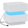 HOMCOM Nightstand with Charging Station and LED Light, Bedside Table with USB Ports and AC Outlets, Side Table with Storage and Remote for Bedroom, White