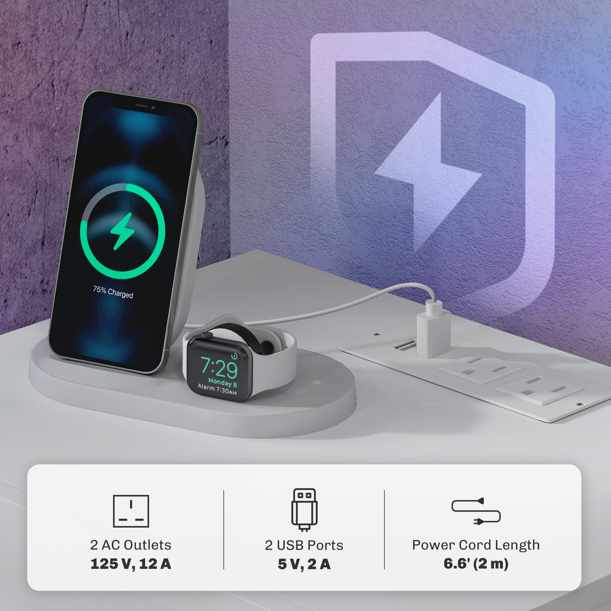 HOMCOM Nightstand with Charging Station and LED Light, Bedside Table with USB Ports and AC Outlets, Side Table with Storage and Remote for Bedroom, White